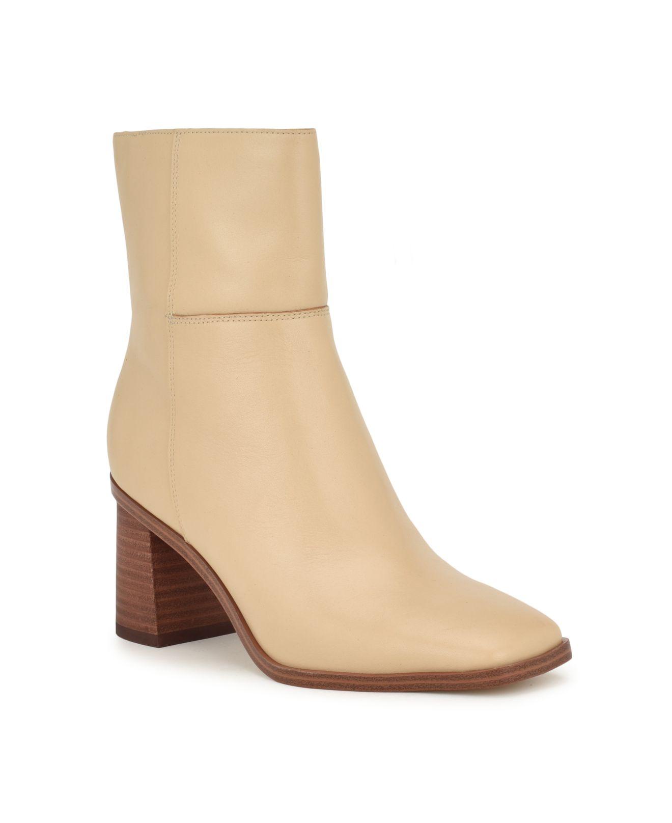 Nine West Dither Square Toe Stacked Heel Dress Booties in Natural | Lyst