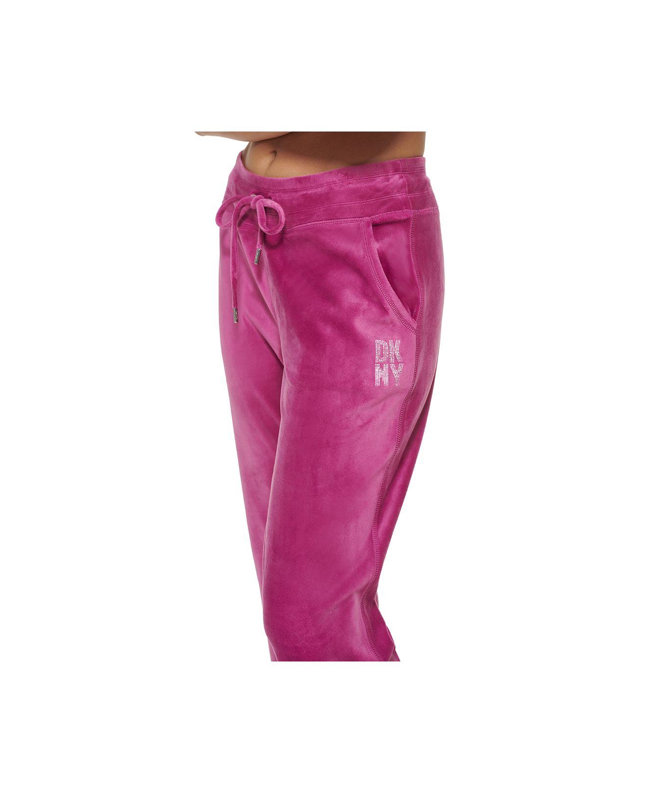 DKNY Sport Women?s Velour Rhinestone Logo Pant in Pink | Lyst