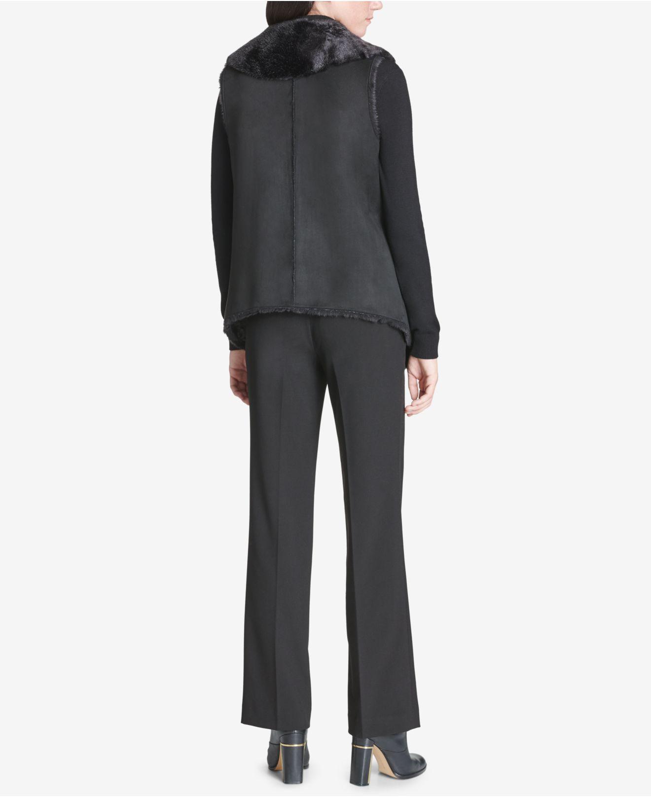 Calvin Klein Fauxsuede Fauxfur Vest in Black Lyst