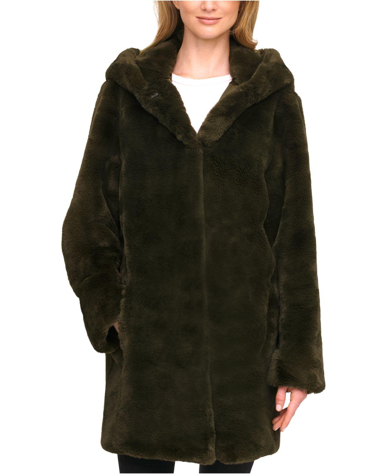 DKNY Hooded Fauxfur Coat Lyst