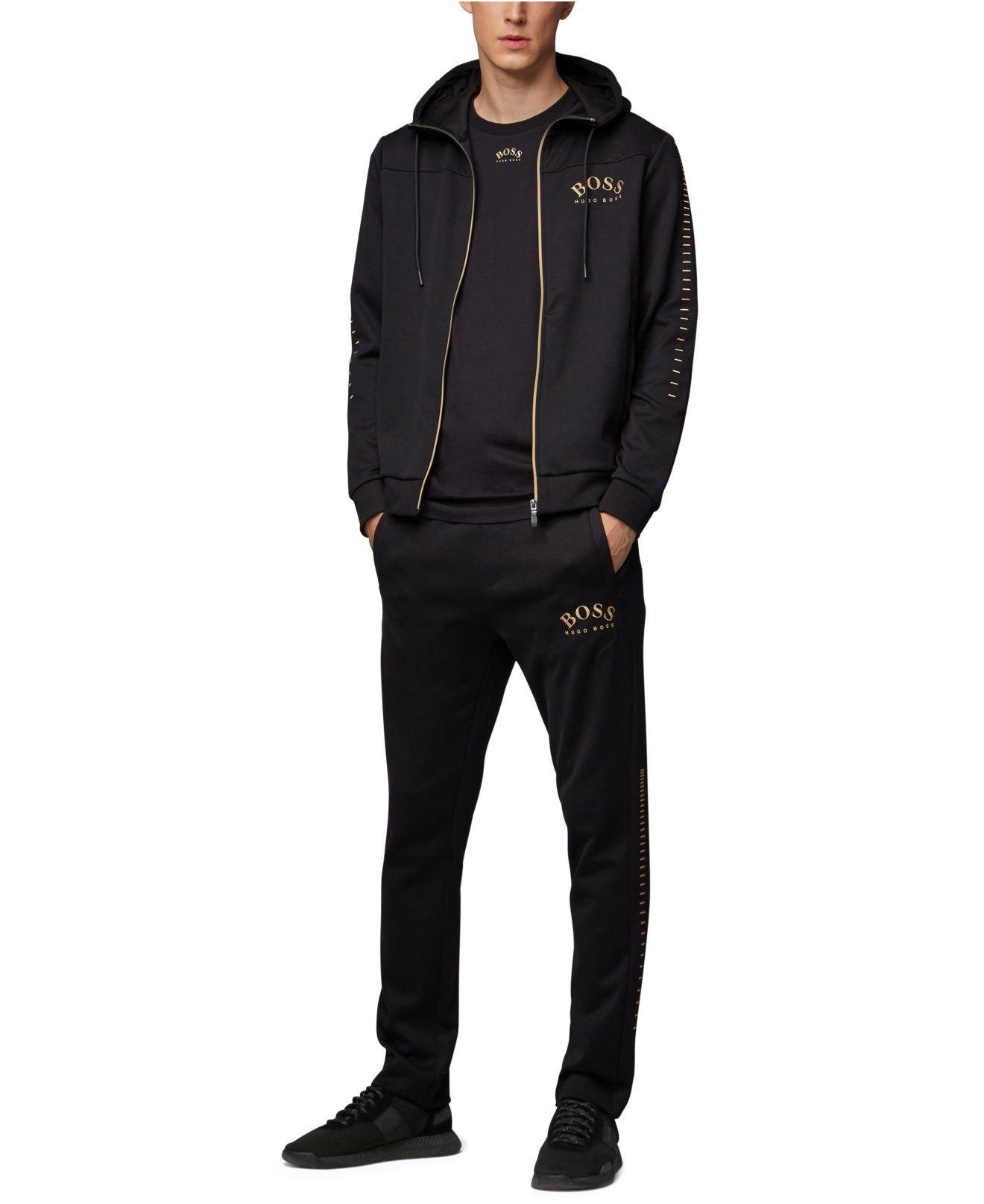 BOSS by HUGO BOSS Cotton Curved Logo Zip-up Hoodie in Black for Men - Lyst