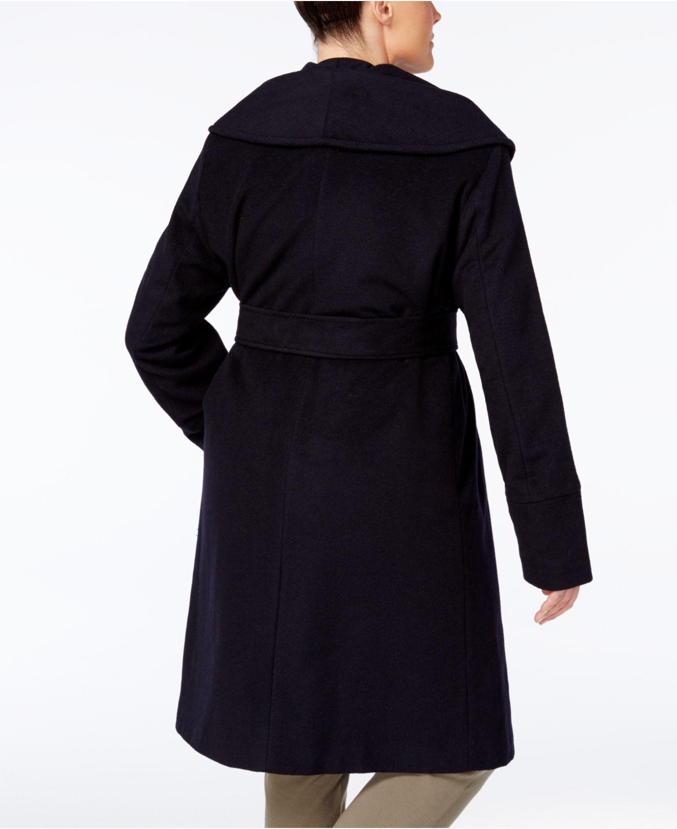 Jones New York Wool Plus Size Asymmetrical Belted Coat In Navy Blue Lyst