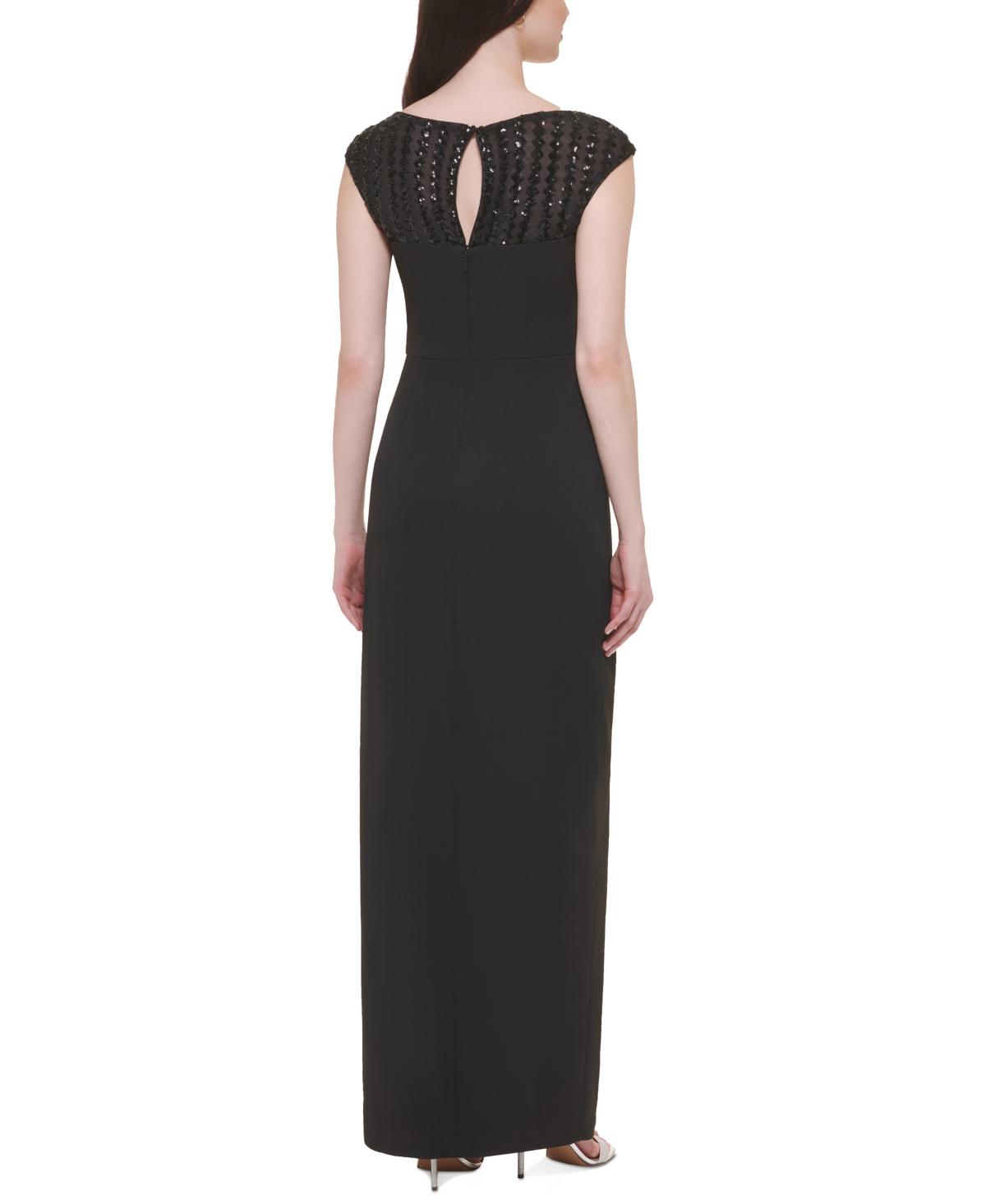 Vince Camuto Sequin-embellished Side-slit Gown in Black | Lyst