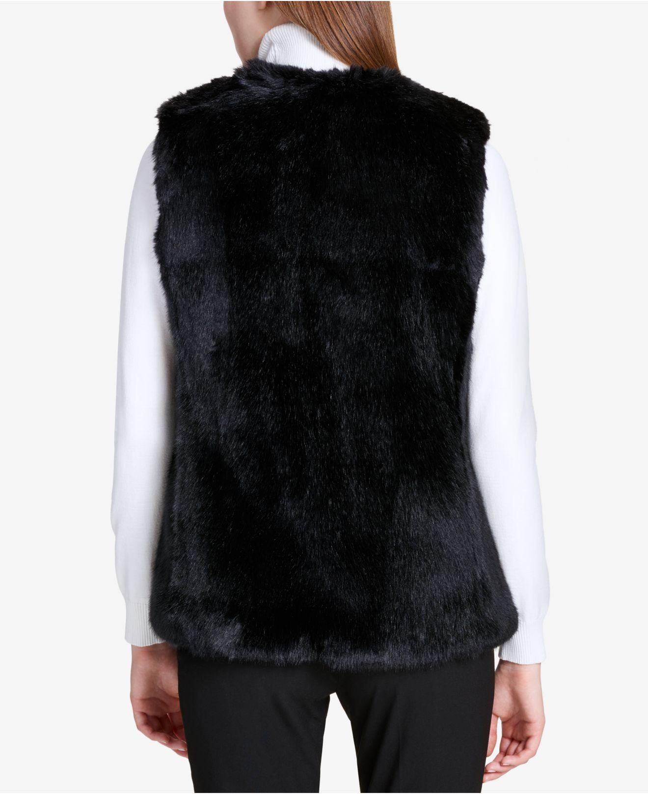 Calvin Klein Faux Fur Vest in Black | Lyst