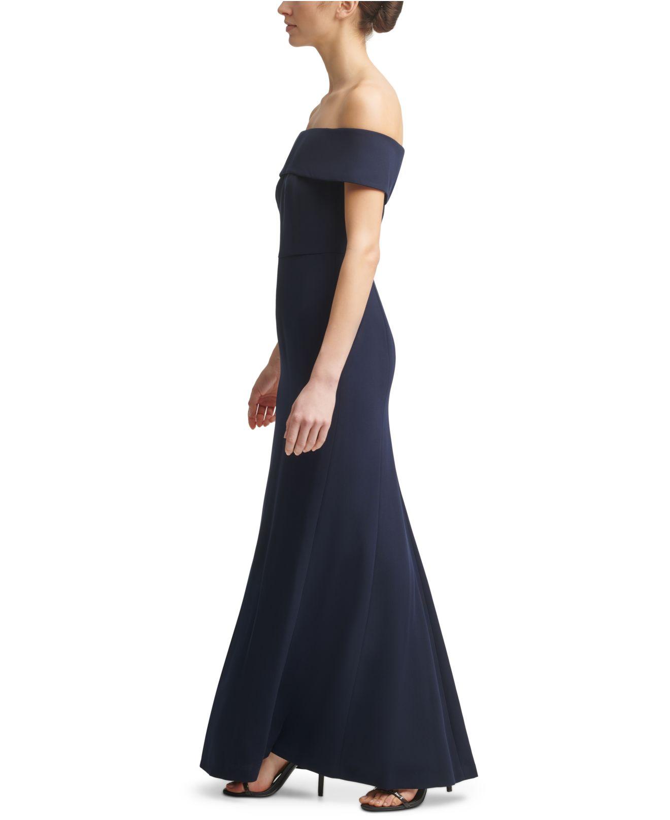 Calvin Klein Off-the-shoulder Crepe Gown in Blue | Lyst