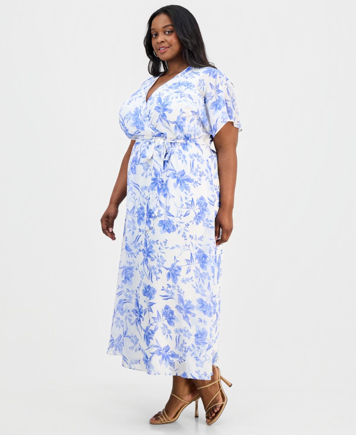 chinese dress ladies Sandra Darren Floral Printed Midi Faux Wrap Dress