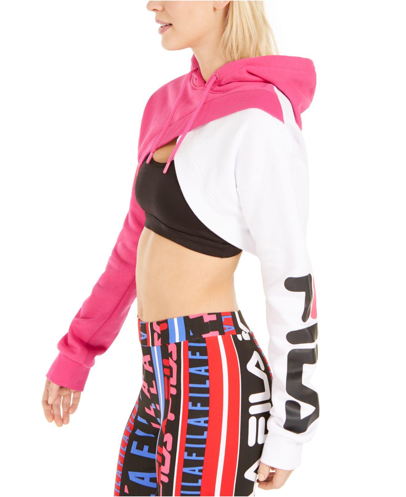 Fila Edie Colorblocked Cropped Hoodie in Pink | Lyst