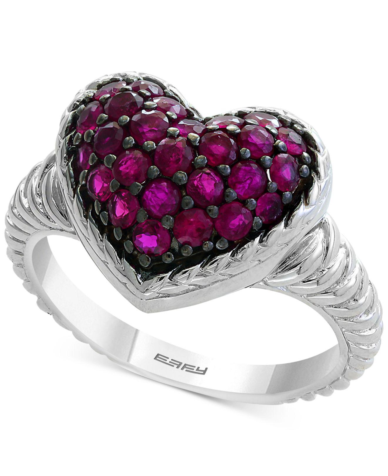 Effy Collection Effy® Certified Ruby Cluster Heart Ring (1 Ct. T.w.) In Sterling Silver in Red