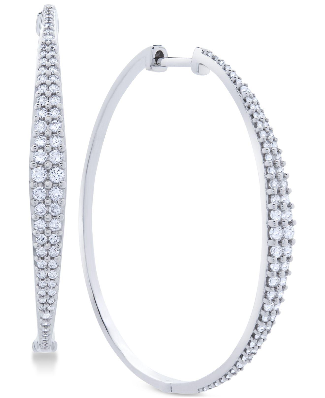 Macy's Diamond Graduated Hoop Earrings (1 Ct. T.w.) In 14k White Gold