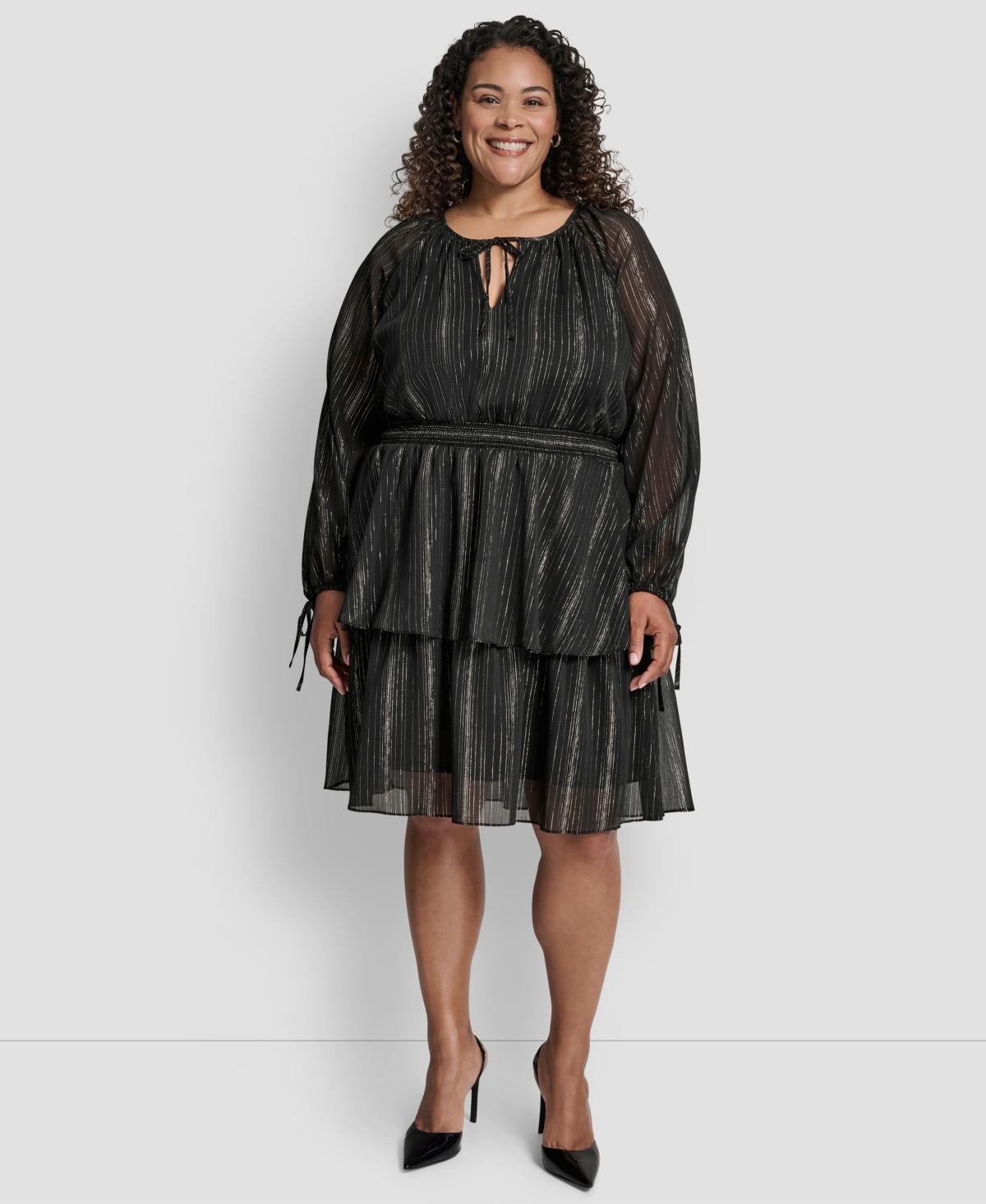 DKNY Plus Size Long Sleeve Jewel Neck Dress in Black | Lyst