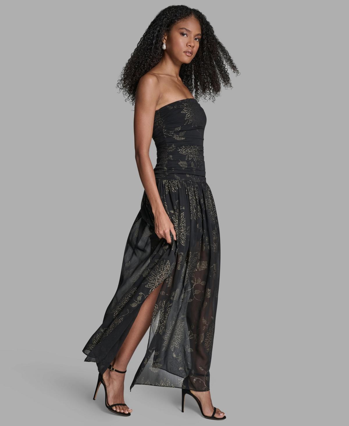 bcbgmaxazria black strapless dress Foil Pleated Maxi in DRESSES MIDI W Color:Ivory-Champagne* grey dresses formal Light 95% Nylon