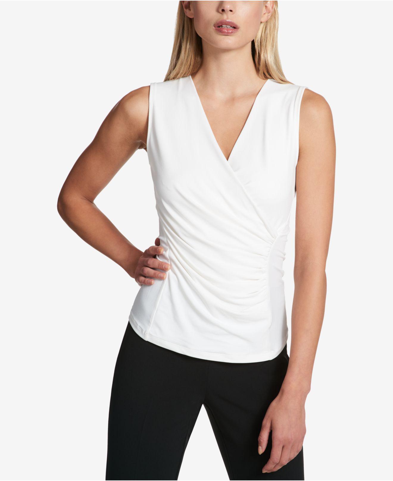 DKNY Ruched Faux-wrap Top in | Lyst