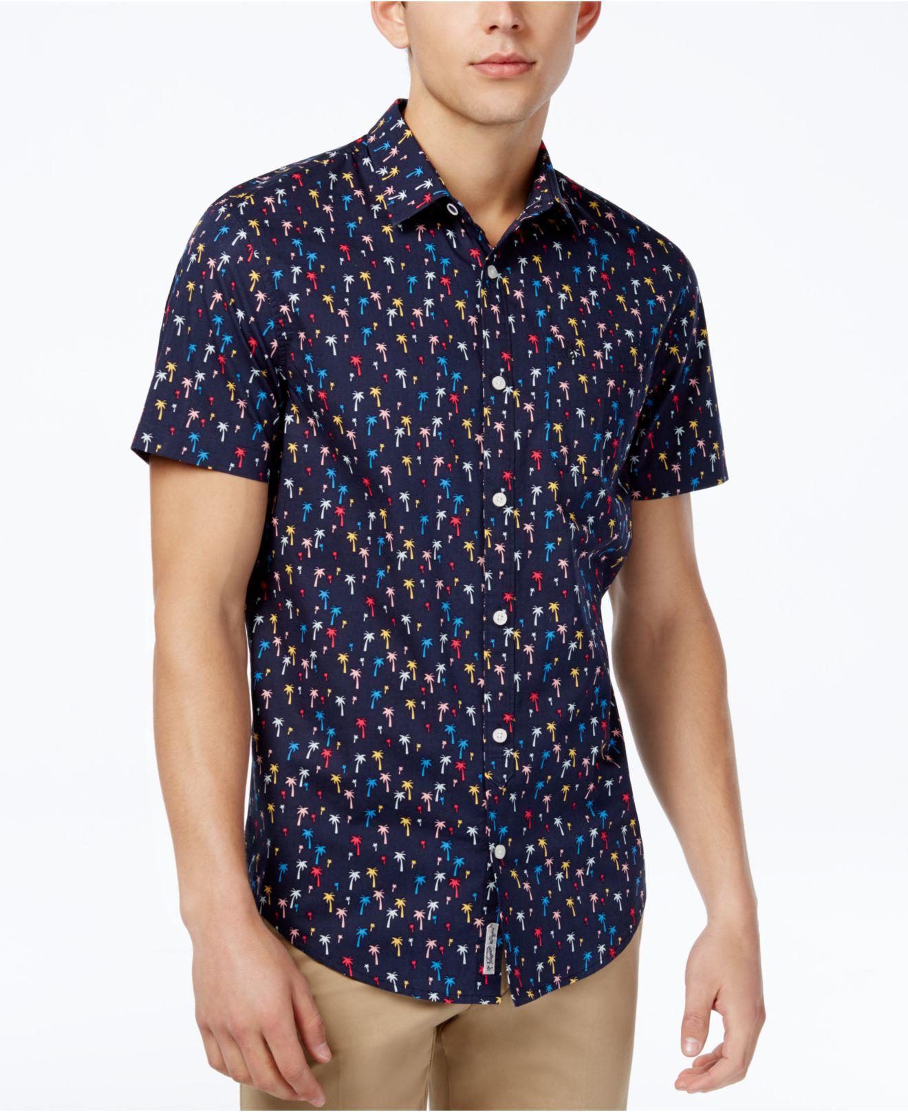 Palm Tree Cotton Shirt in Dark Sapphire 