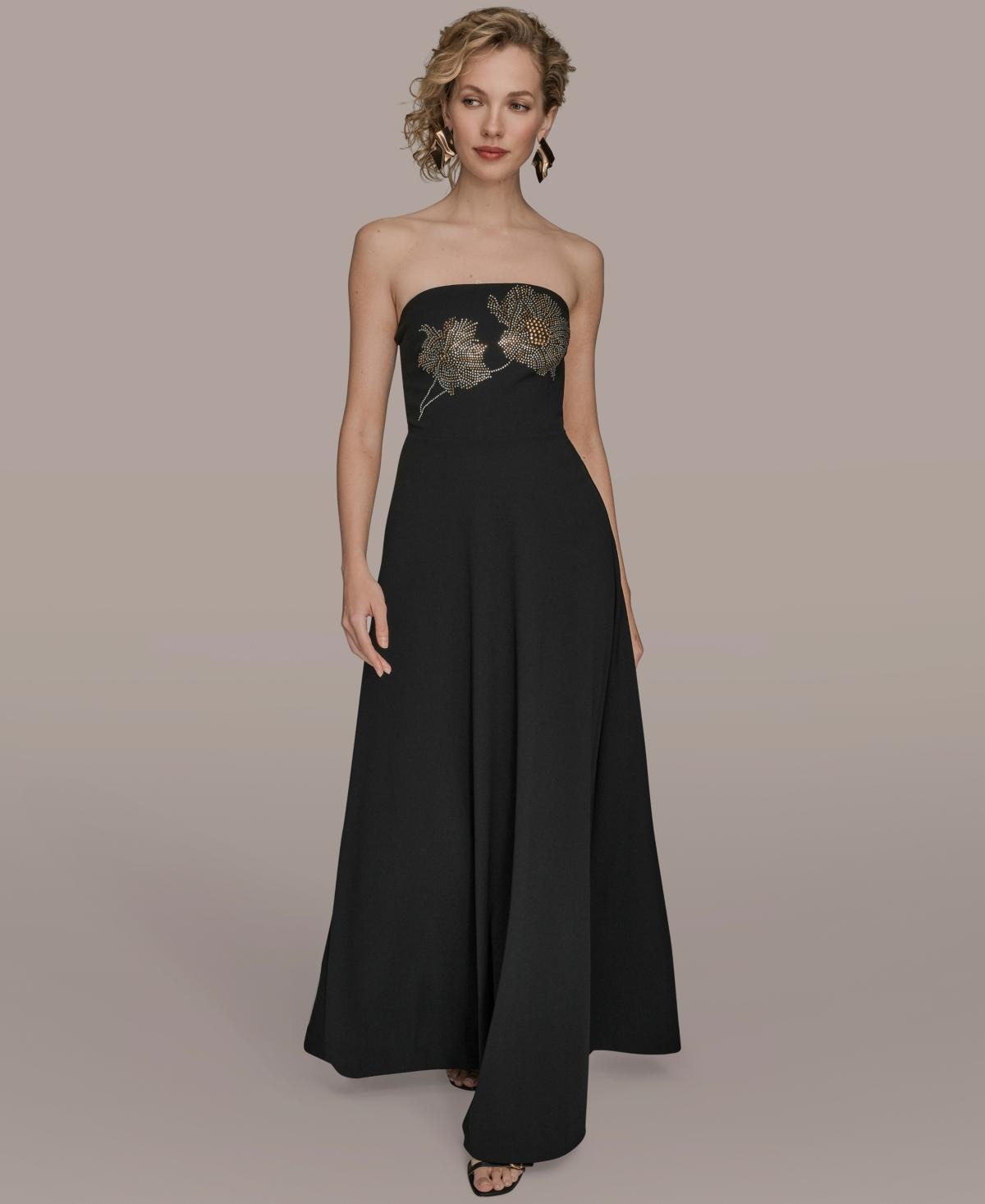 green emerald velvet dress Floral Jacquard Strapless Ruffle Gown | Gown