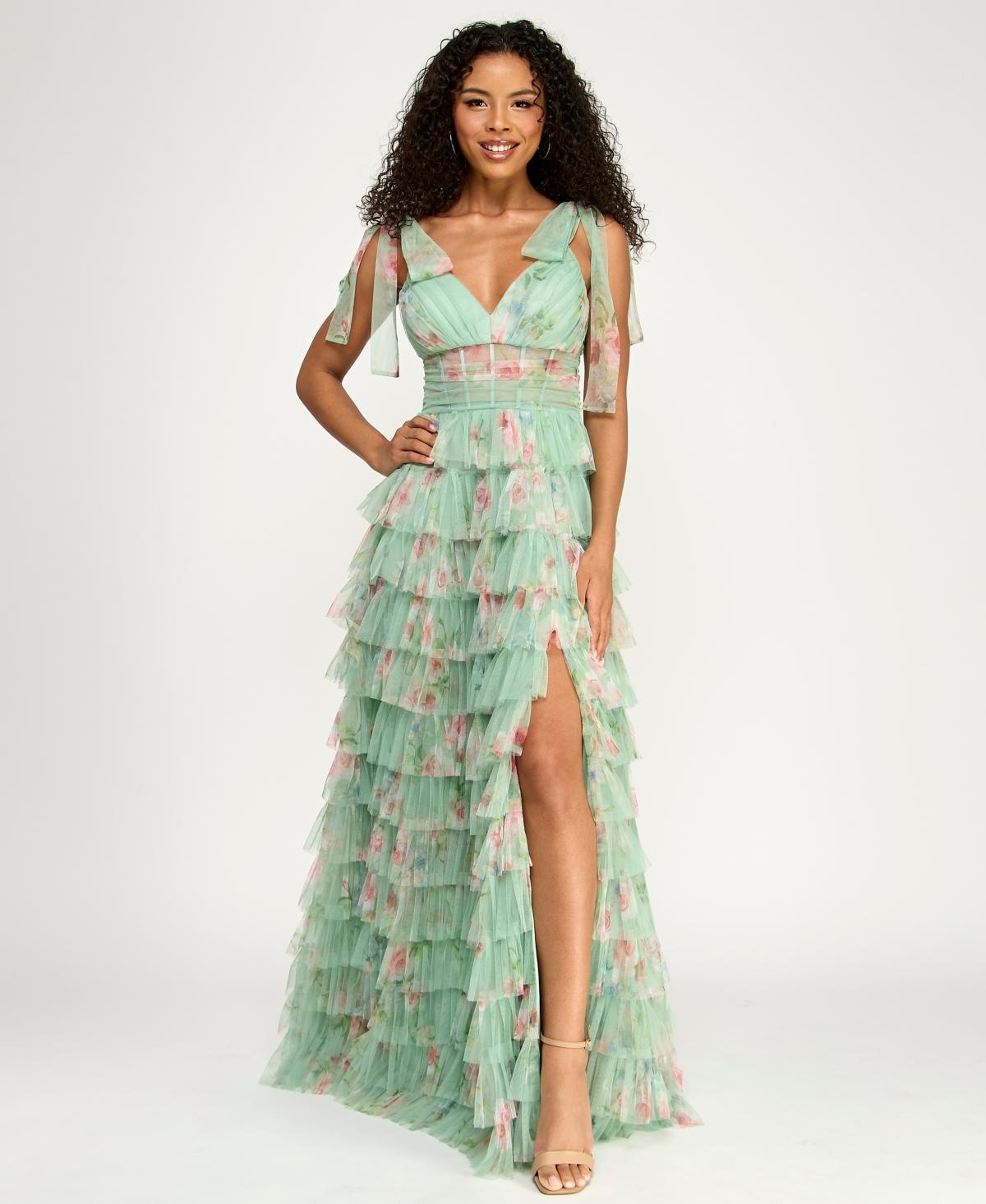 b. darlin gowns & formal dresses b. darlin teal strappy back satin gown main image 1