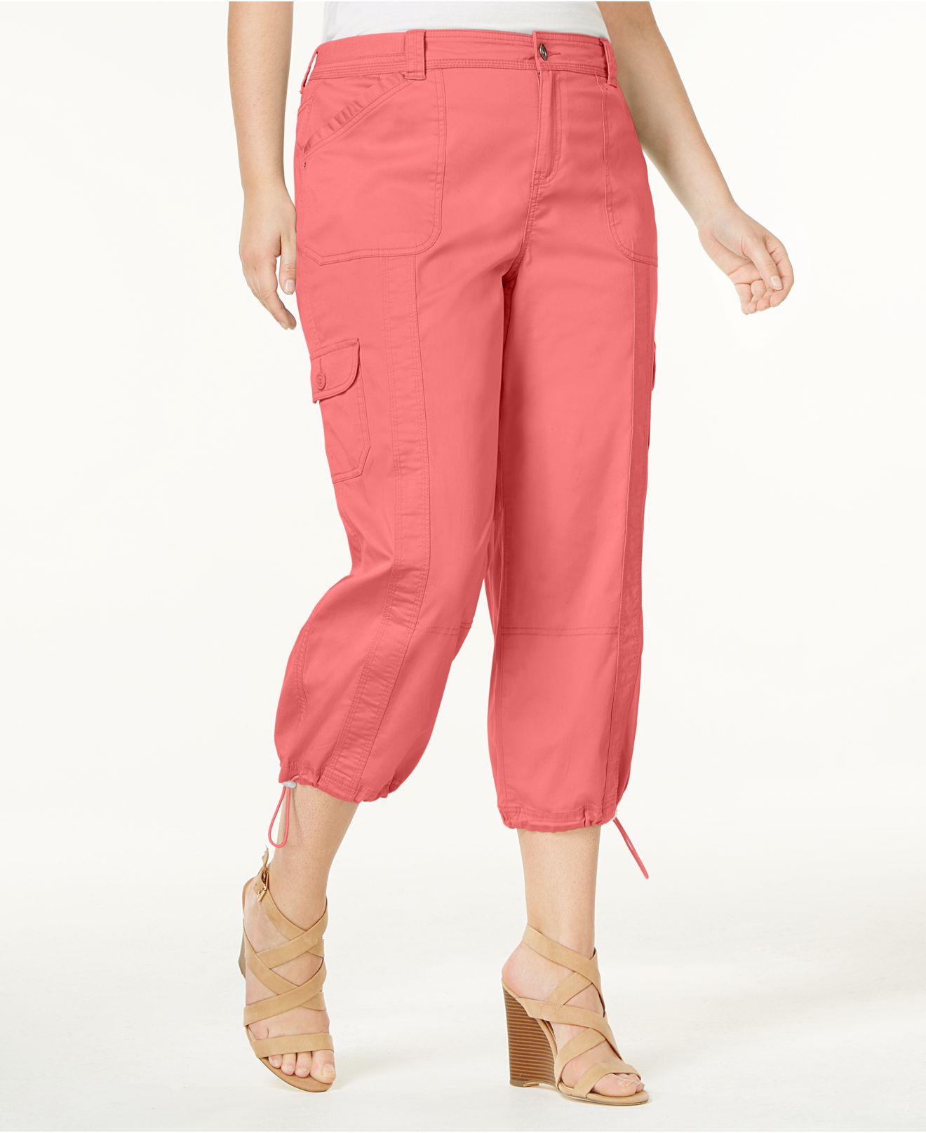 Cotton Plus Size Capri Cargo Pants 
