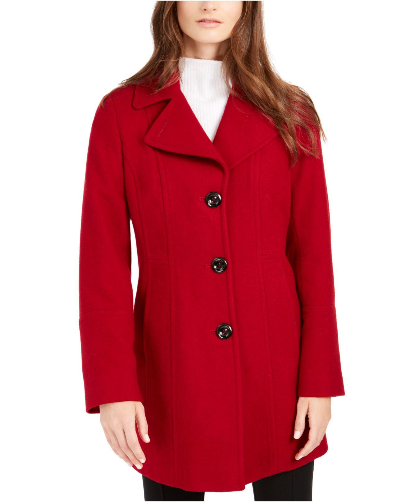 Anne Klein Wool Petite Singlebreasted Walker Coat in Red Lyst