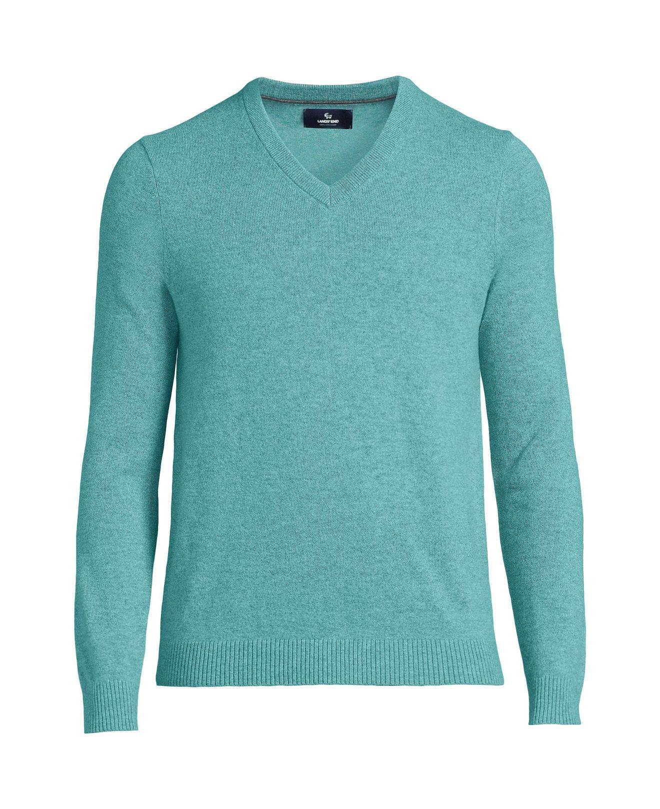 Men's Fine Gauge Cashmere Crewneck Sweater - Lands' End - Green - XL