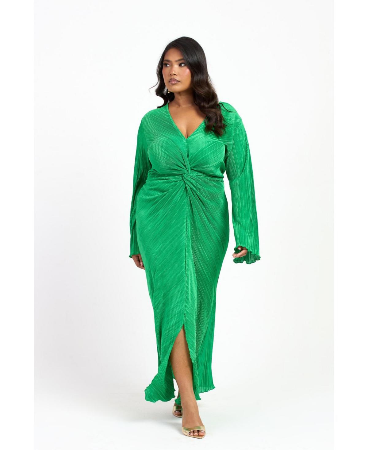 FASHION-SZN CURVE Curve Plisse Flare Sleeve Midaxi Dress in Green | Lyst