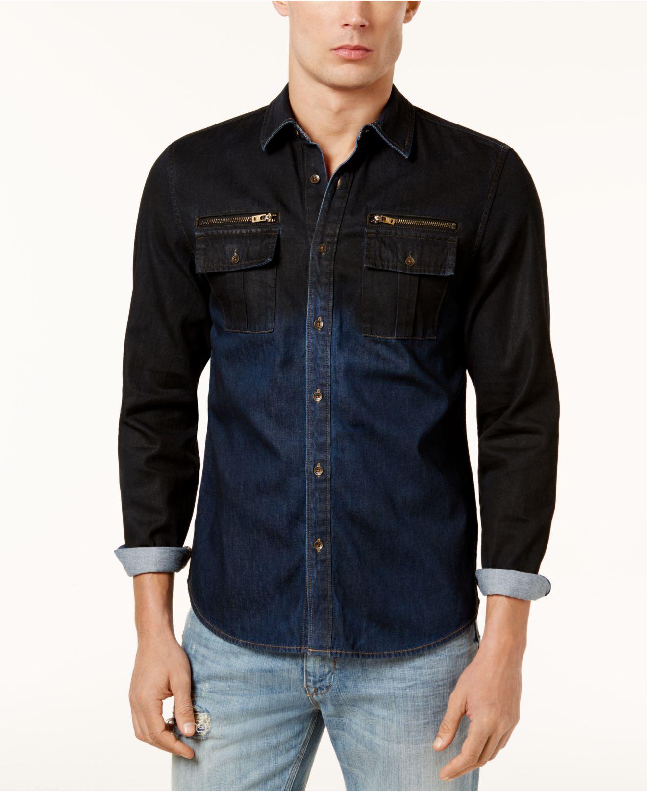 guess denim shirt mens