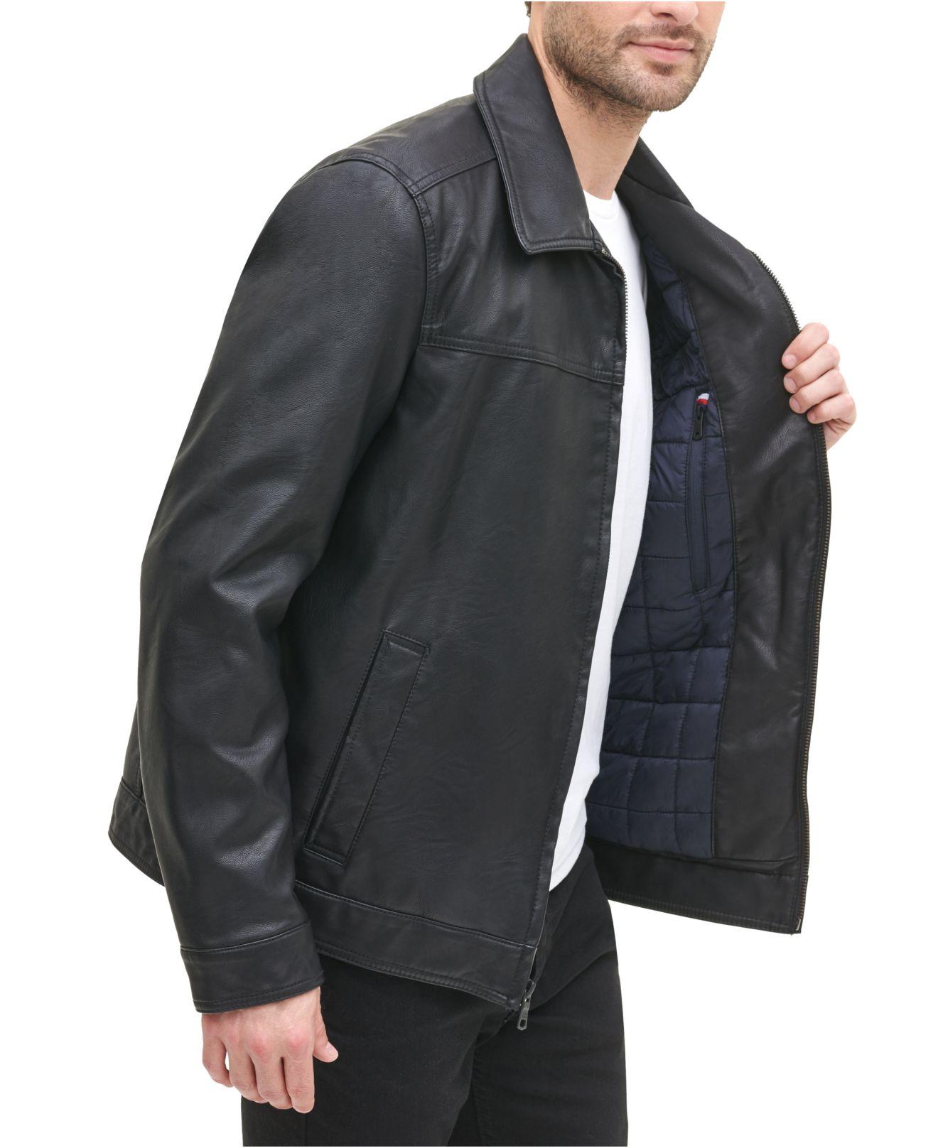 Tommy Hilfiger Men's Faux Leather Bomber Jacket in Black for Men Lyst