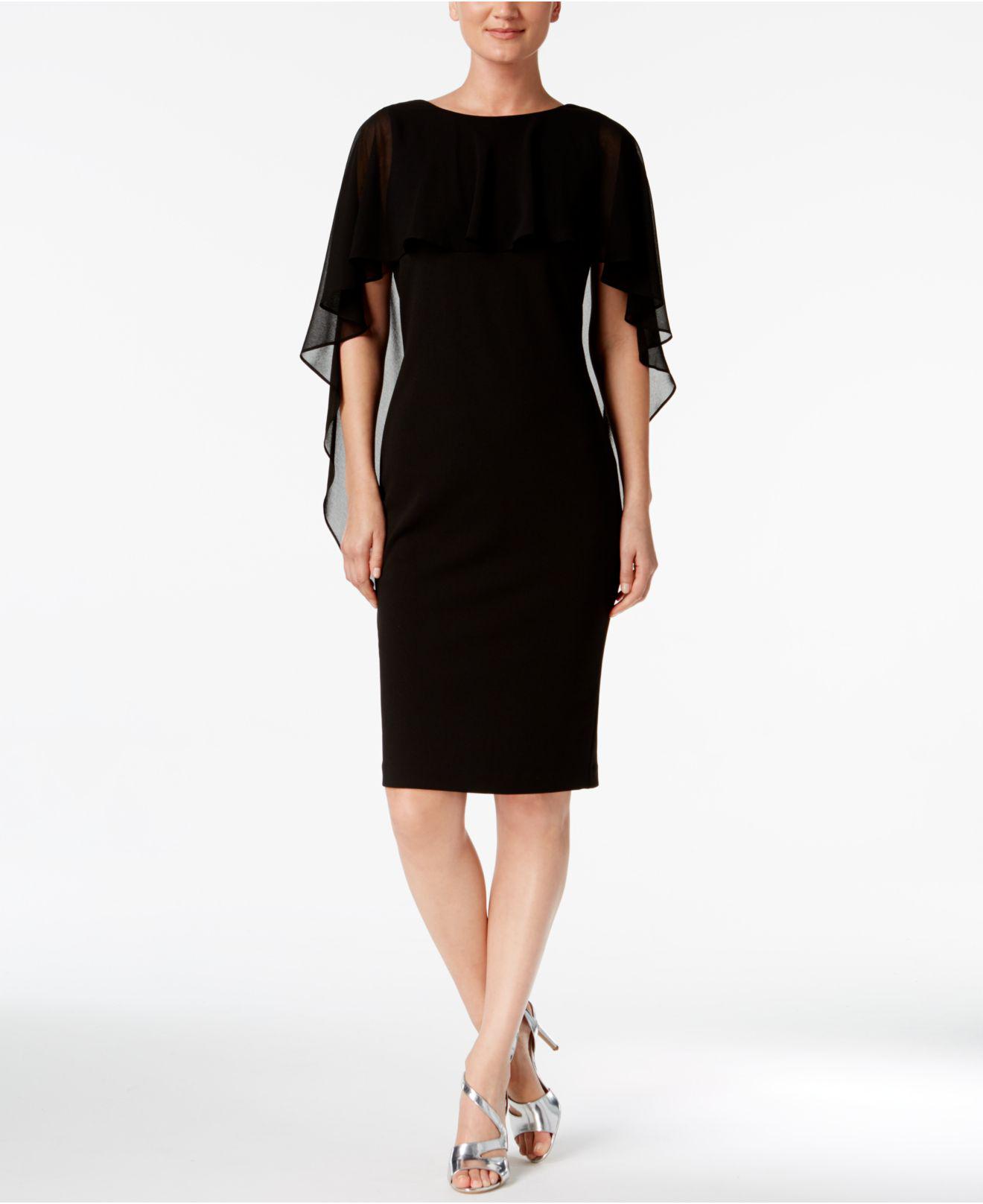 Calvin Klein Chiffon Cape-sleeve Sheath Dress in Black | Lyst