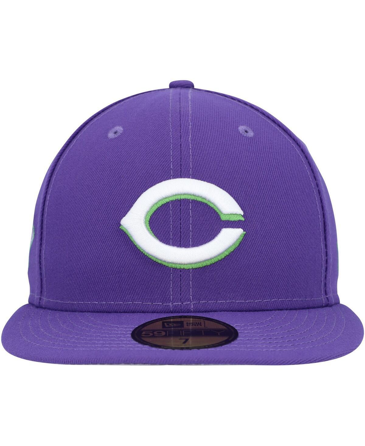 KTZ Cincinnati Reds Lime Side Patch 59fifty Fitted Hat in Purple