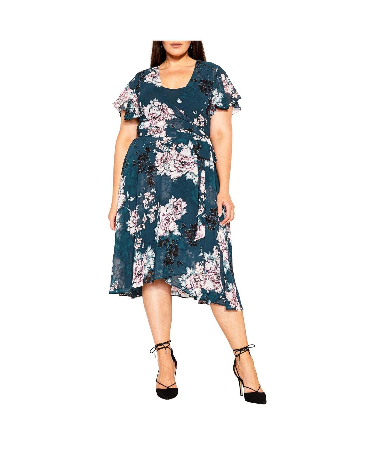 City Chic Plus Size Blossom Short Sleeve Dress in Blue | Lyst