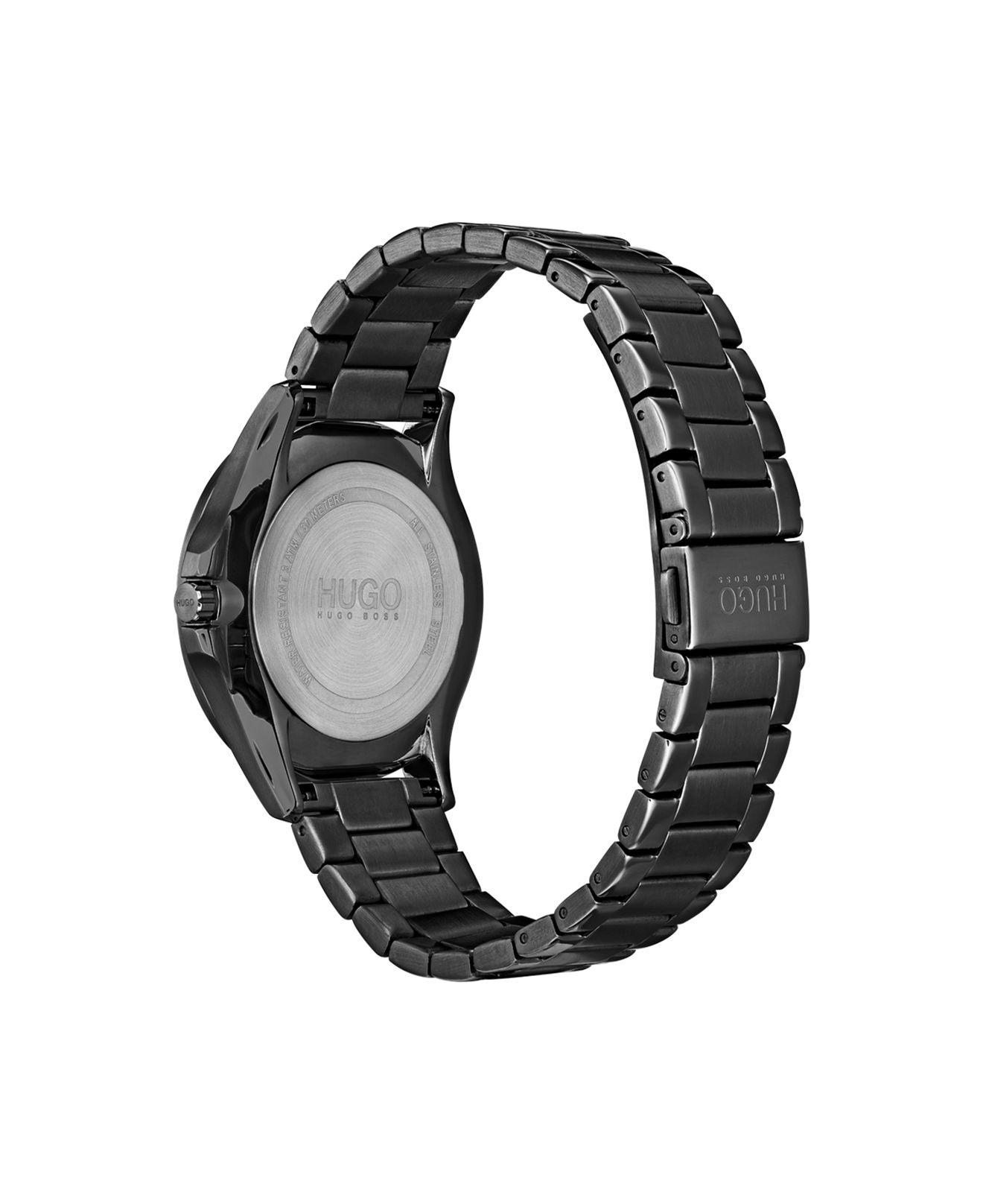 hugo jump men's black ip stainless steel bracelet watch