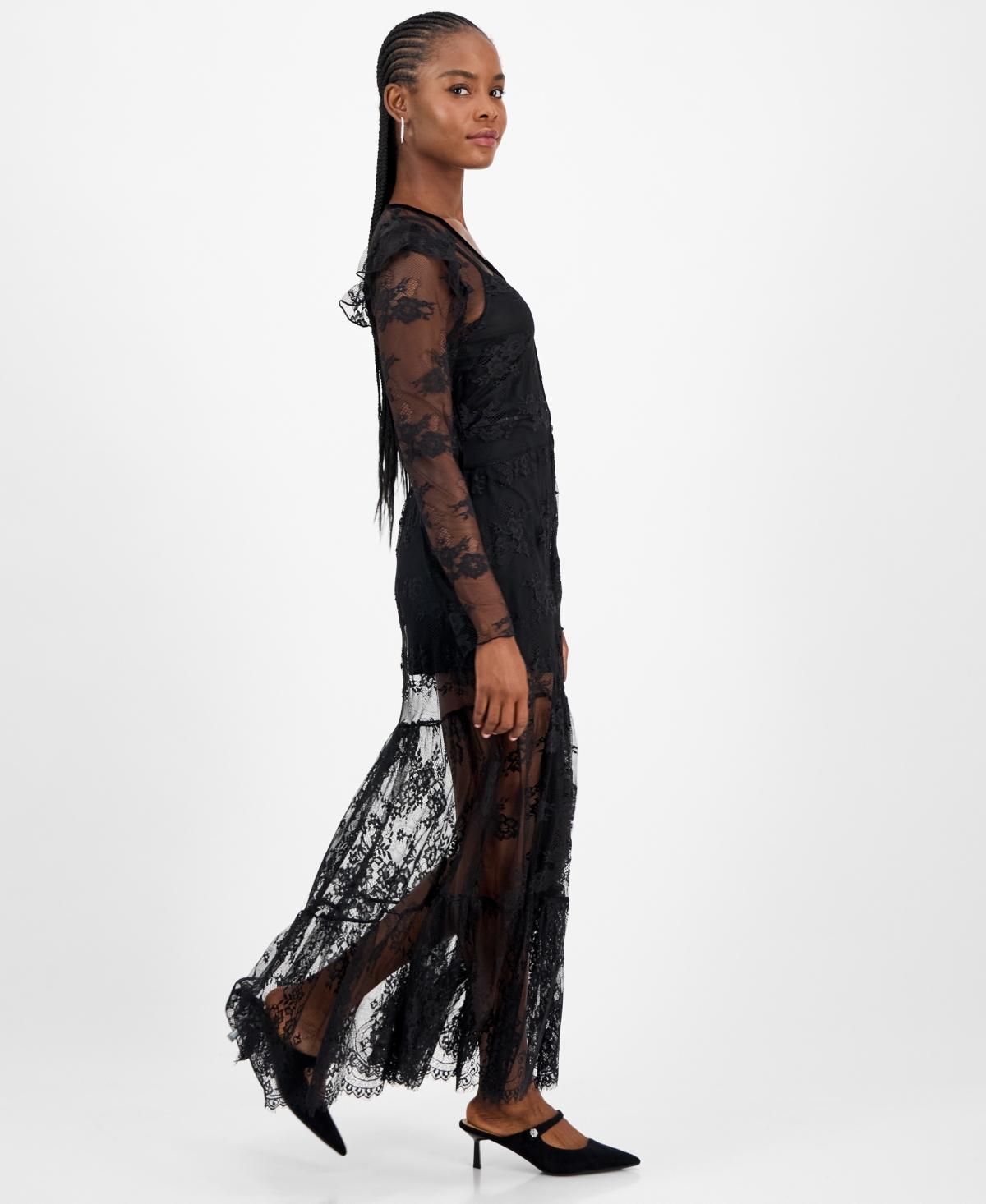 And Now This Lace Velvet-trim Maxi Dress in Black | Lyst