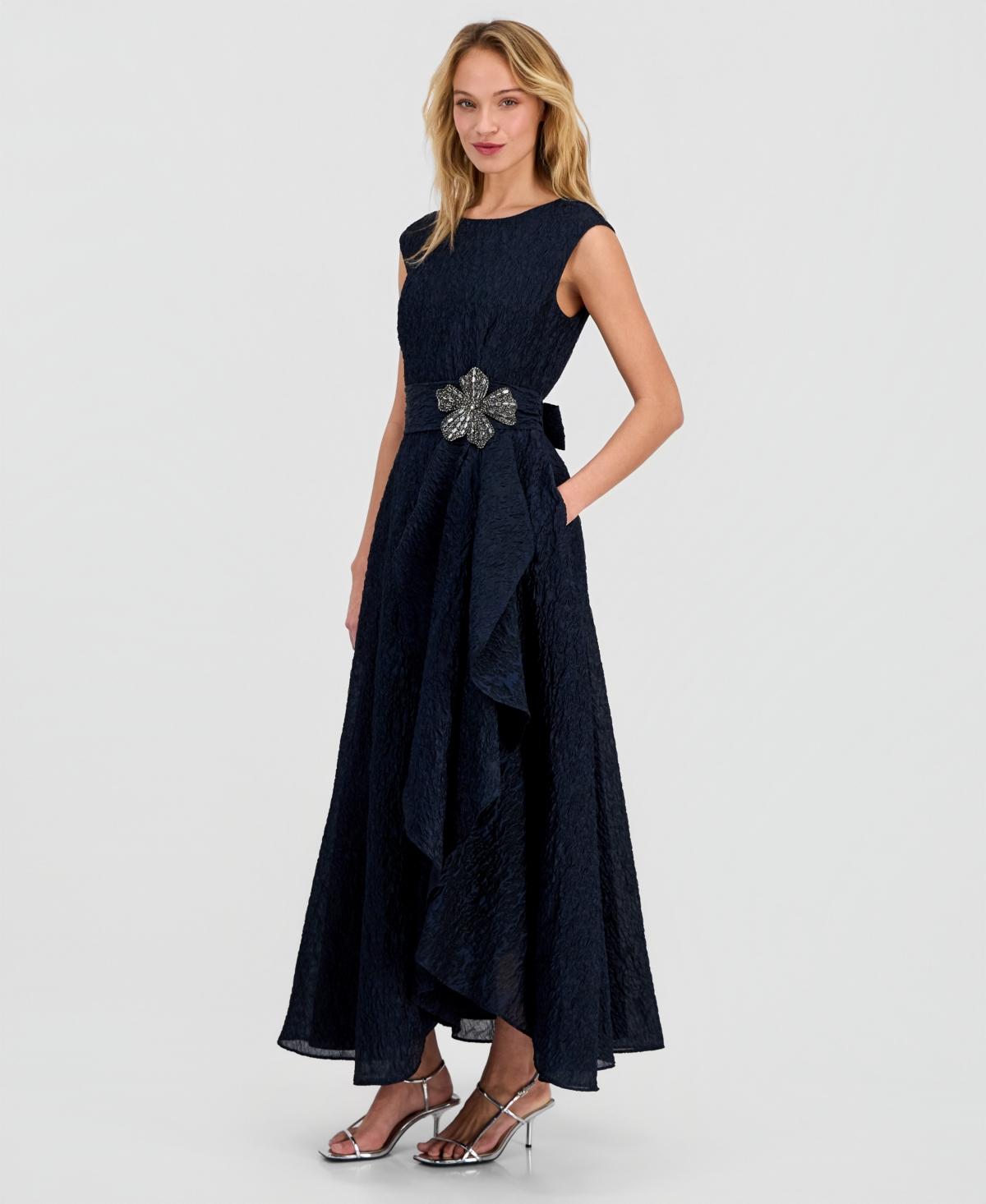 tahari long evening dresses Elie Tahari Women's Floral Pleated Maxi Dress - Estate Garden Noir Ground