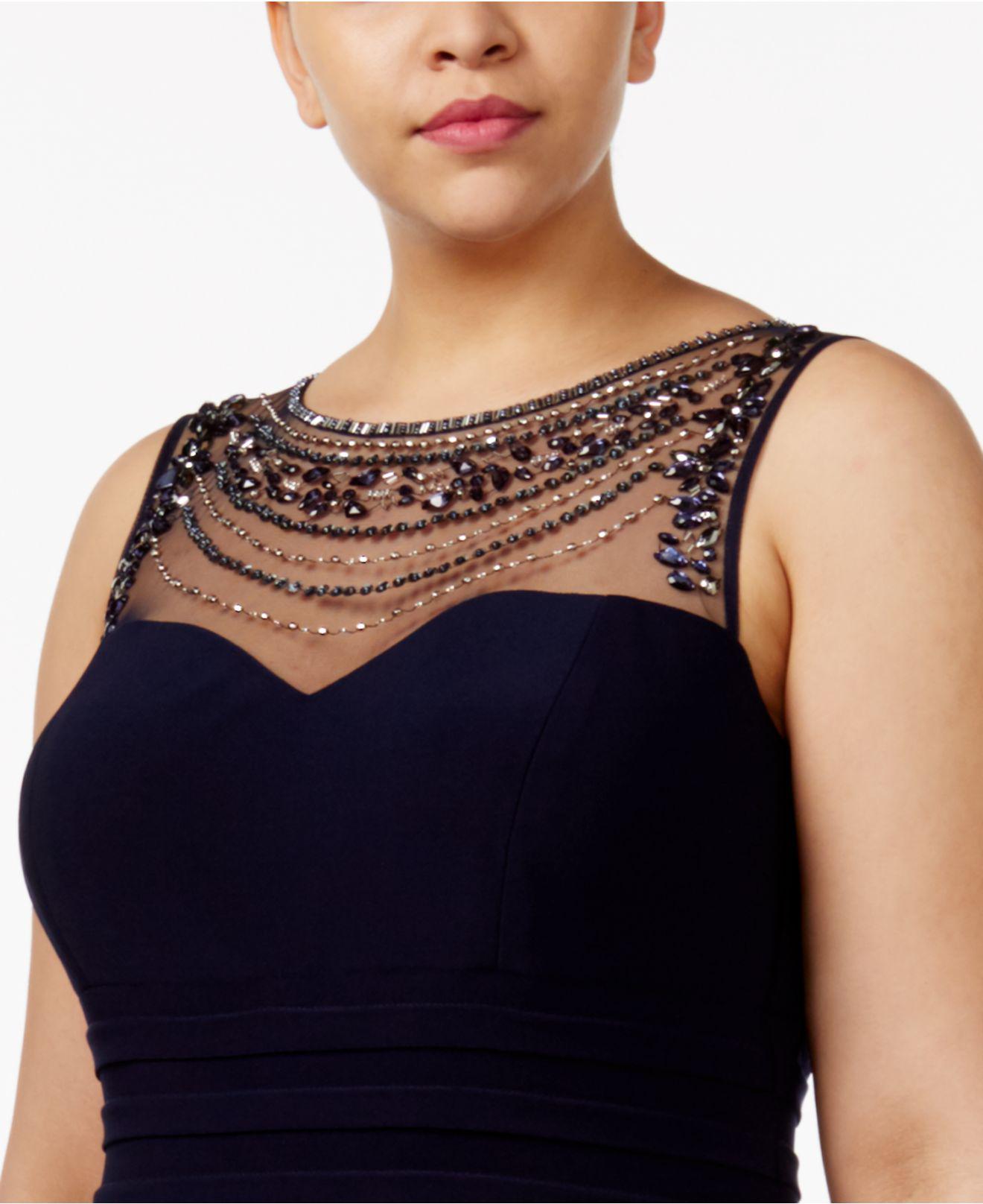 xscape plus size illusion beaded gown