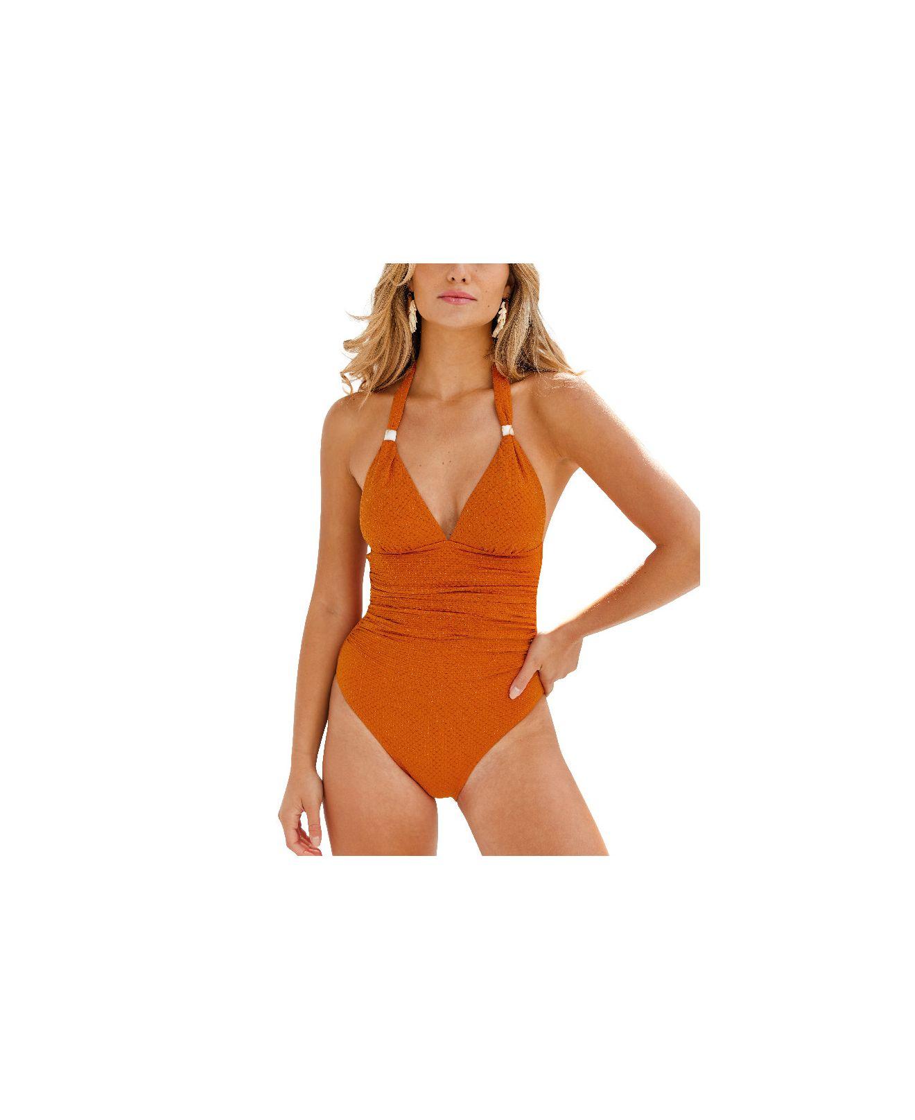 CUPSHE Be Shine Lurex Shirred Halter One Piece Swimsuit in Orange Lyst