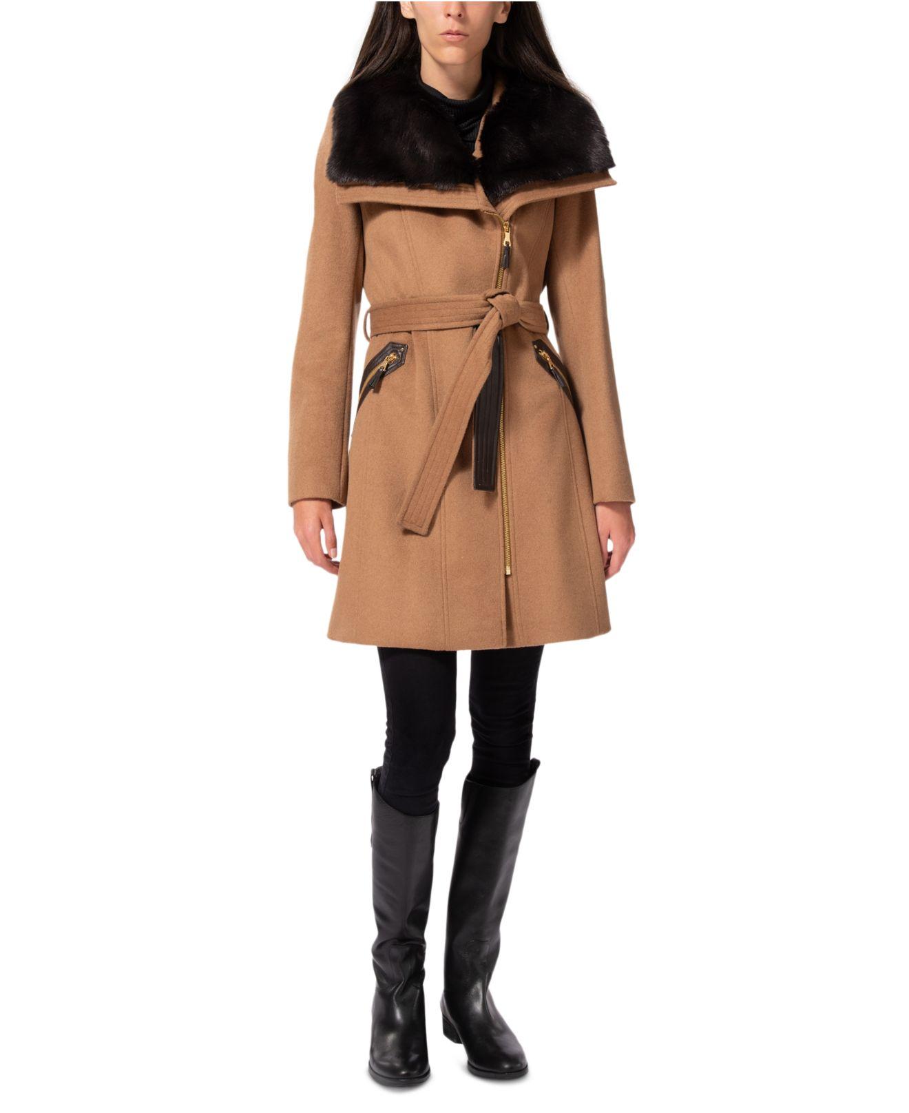 Via Spiga Petite Asymmetric Fauxfurcollar Wrap Coat, Created For Macy
