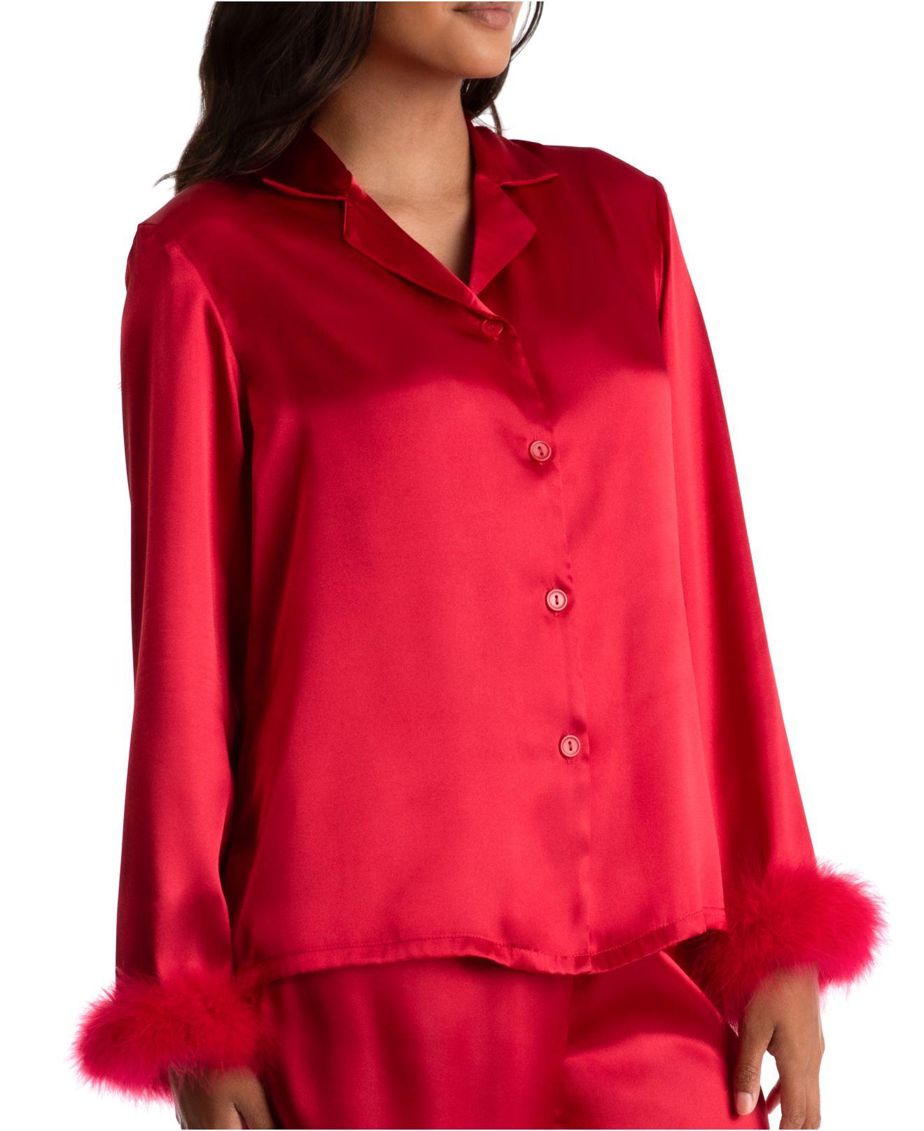 uøkonomisk Scorch Stille Linea Donatella Marabou Feather Satin Pajama Set in Red | Lyst