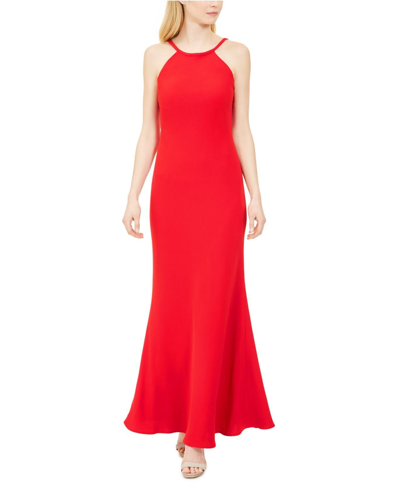 calvin klein open back halter gown