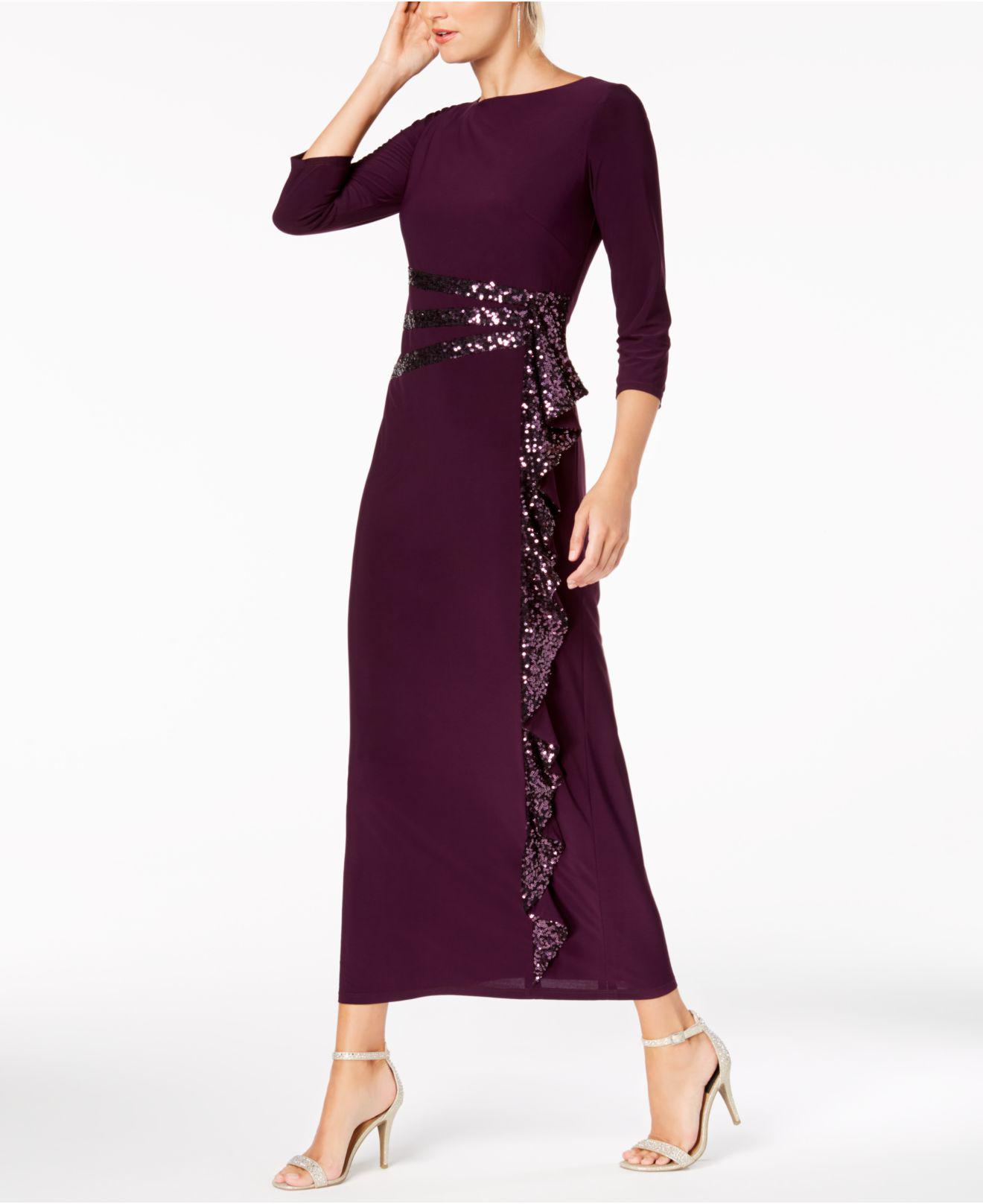 R & M Richards Synthetic Cascading Sequin-embellished Dress in Plum ...