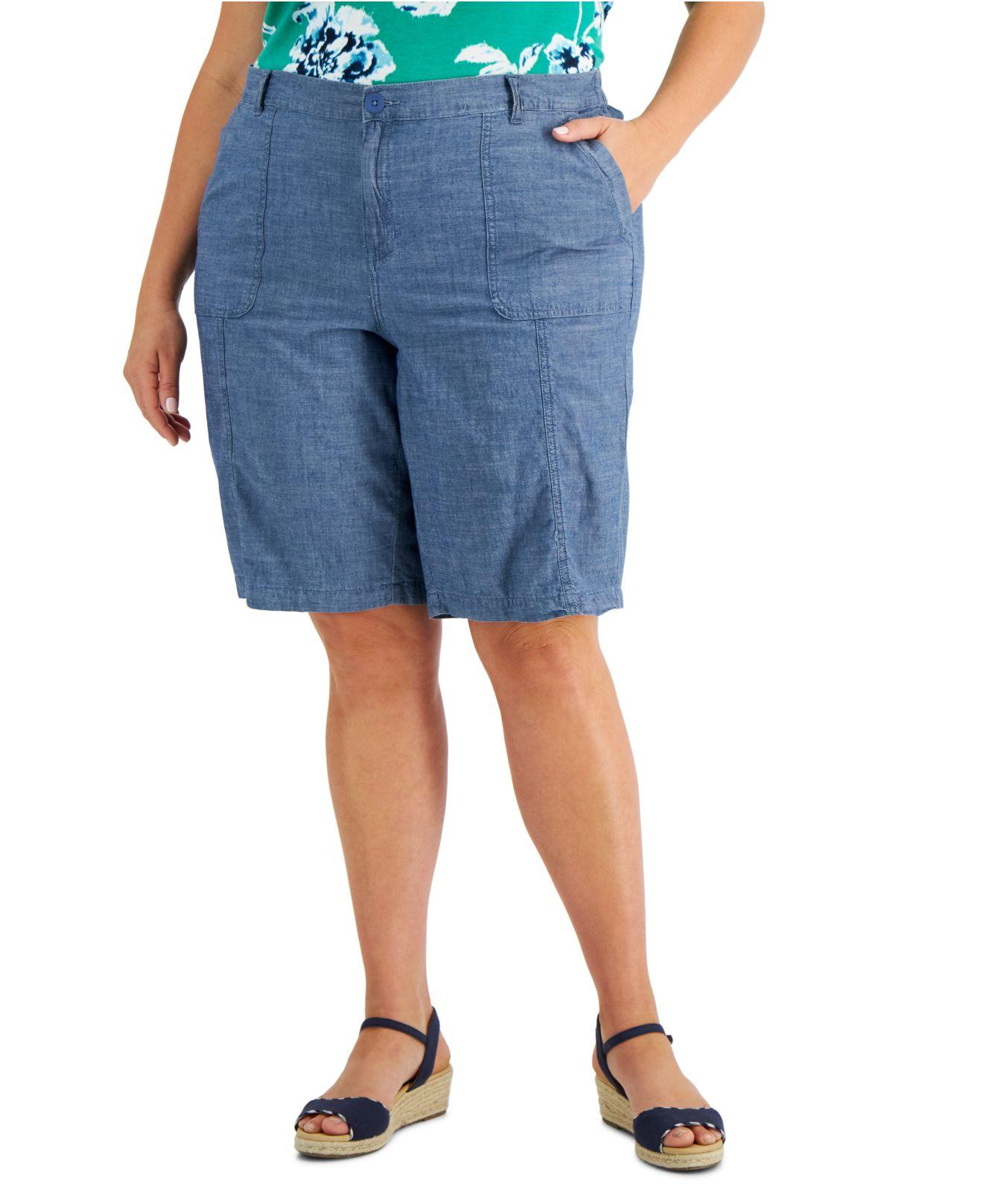 Karen Scott Plus Size Chambray Utility Shorts, Created For Macy's in Blue |  Lyst