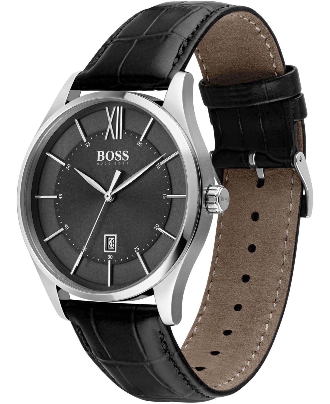 boss watch black leather
