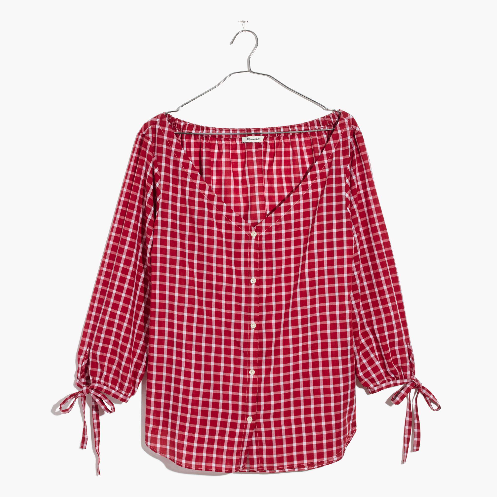 Lyst - Madewell Plaid Off-shoulder Top in Red