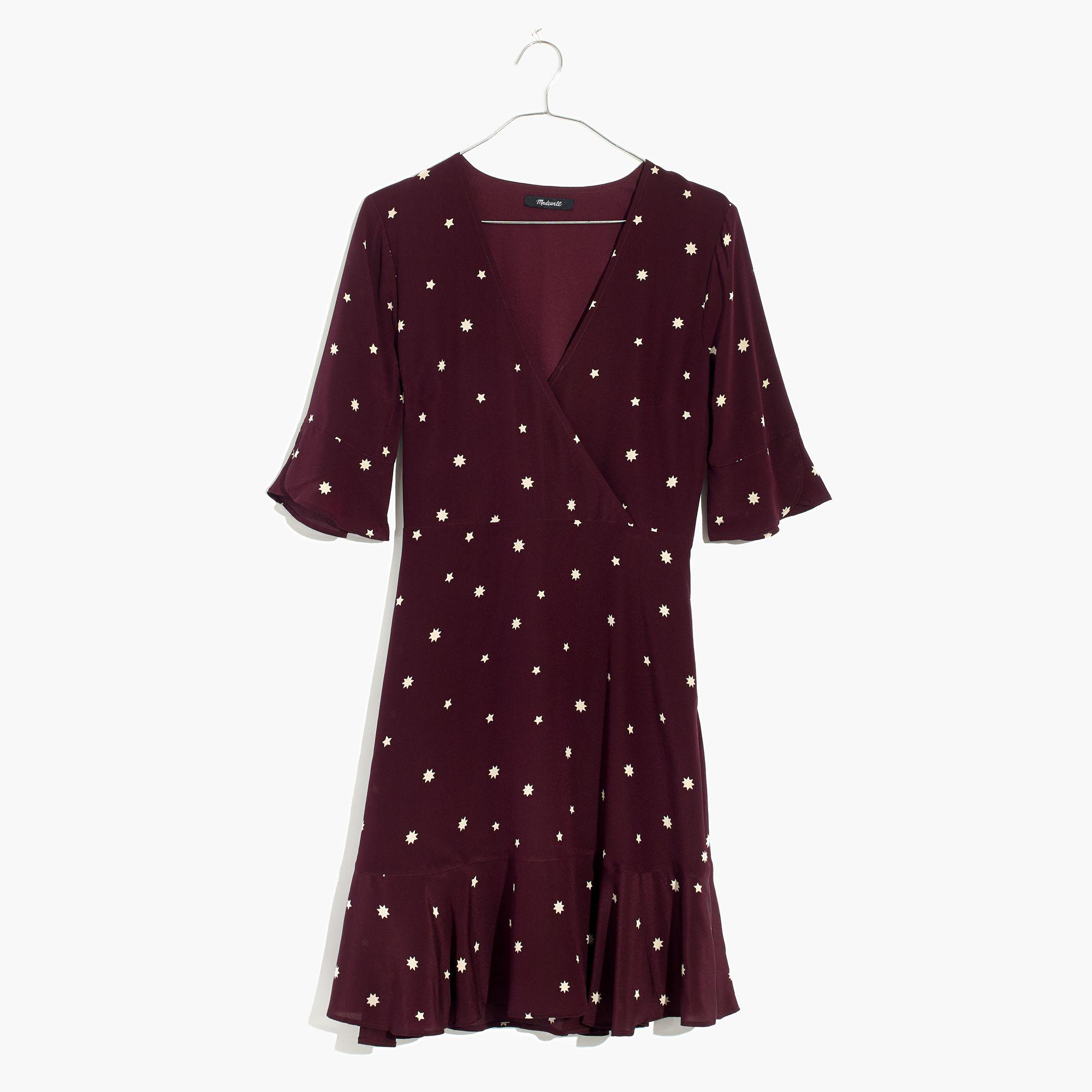 Madewell Silk Flutter-hem Dress In Star 