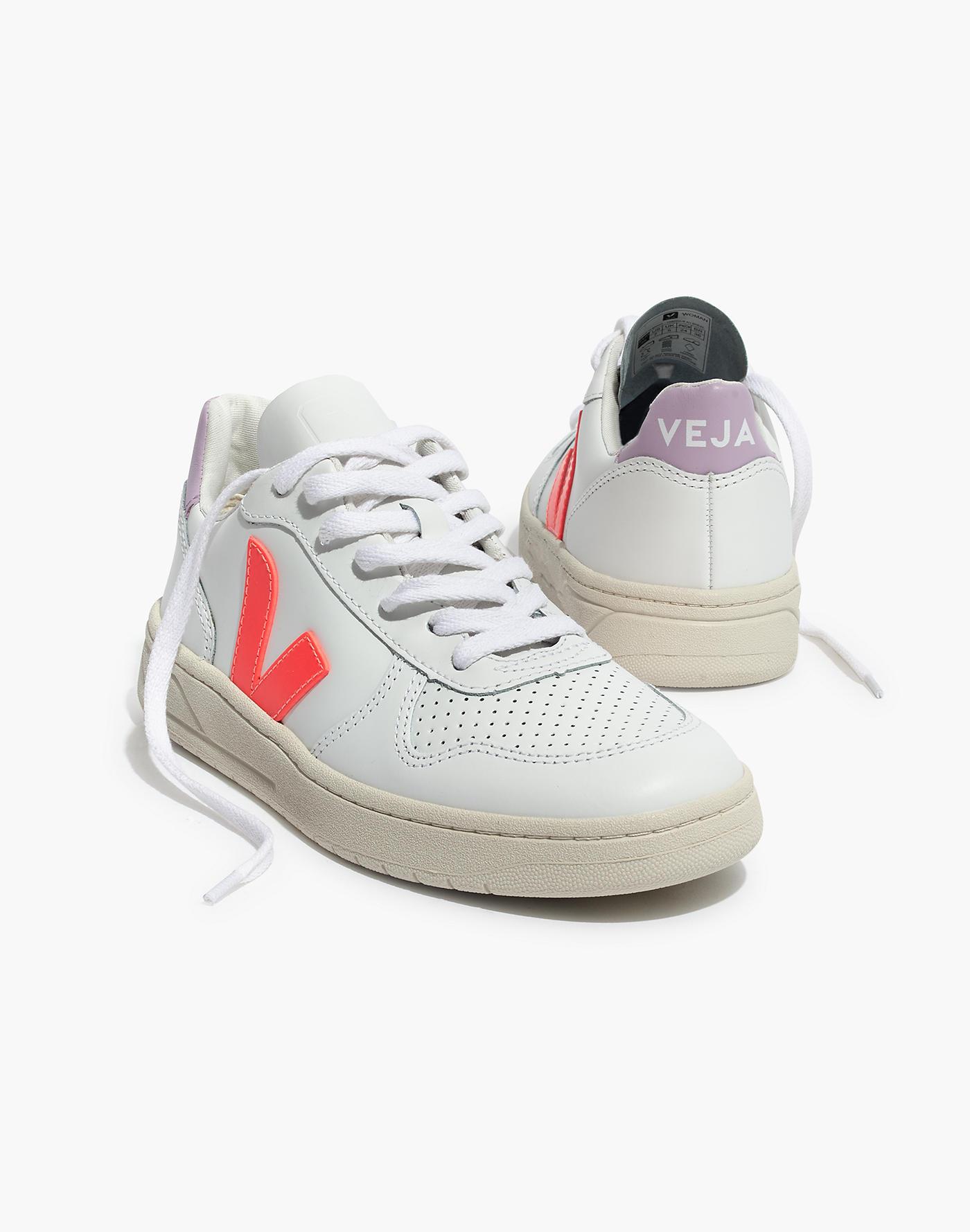 Madewell X Veja&trade; V-10 Leather Sneakers In Lilac And Neon Orange | Lyst