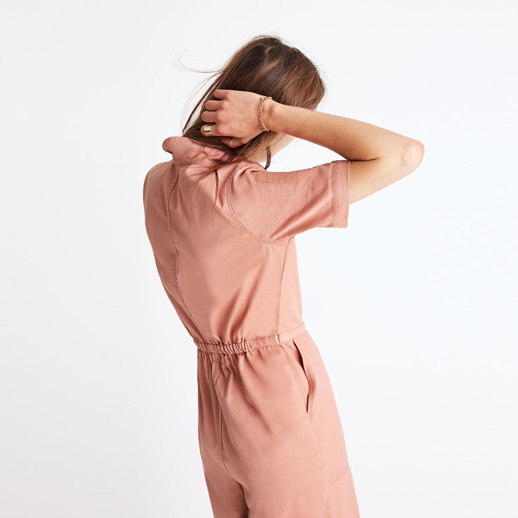 madewell pink utility jumpsuit