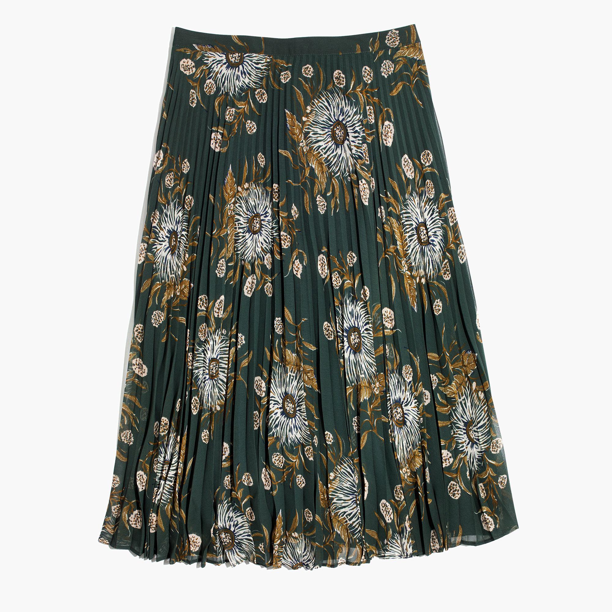 Madewell Pleated Midi Skirt In Painted Blooms in Green - Lyst