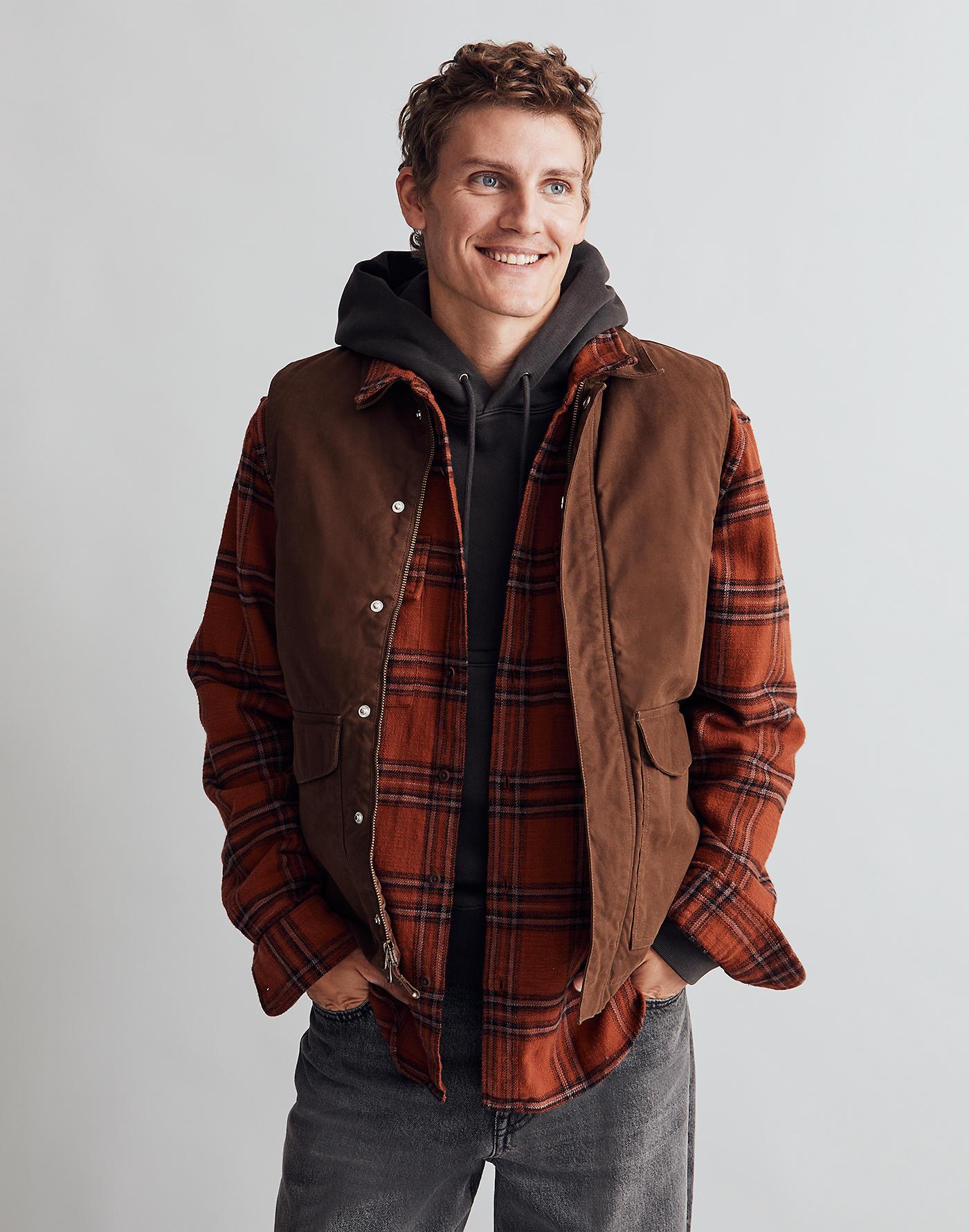 Waxed canvas top vest mens