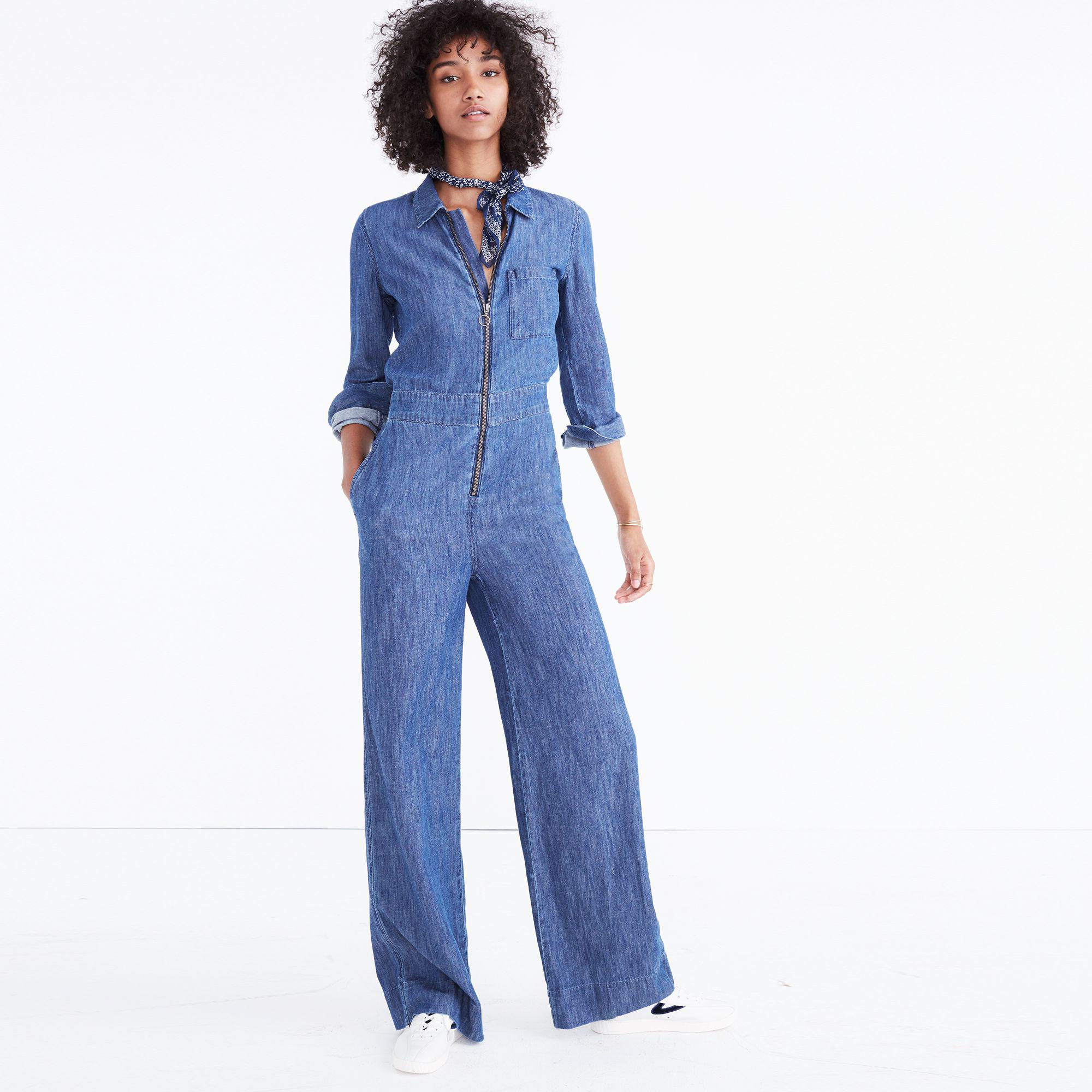 wide leg denim jumpsuit
