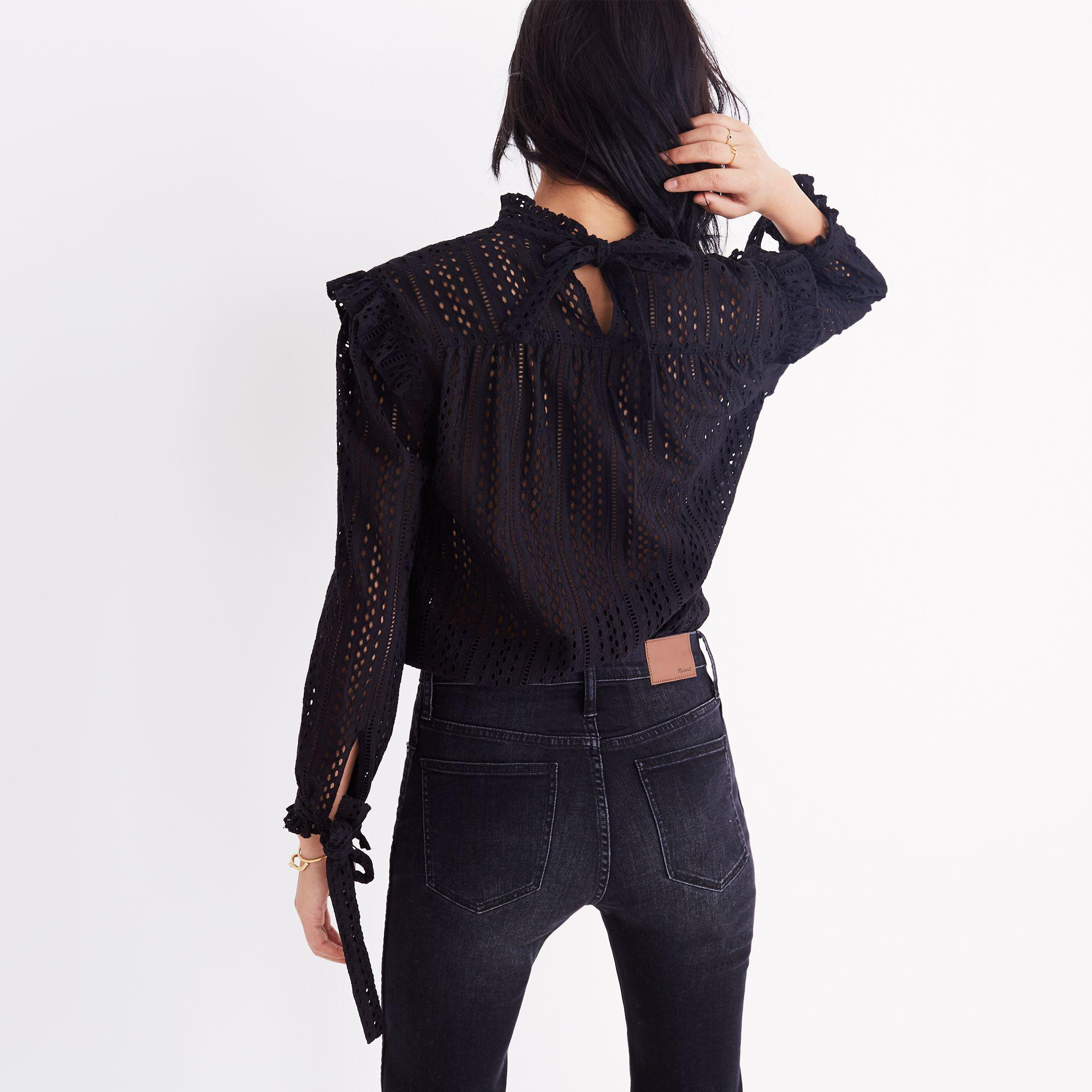 madewell eyelet ruffle mock neck top