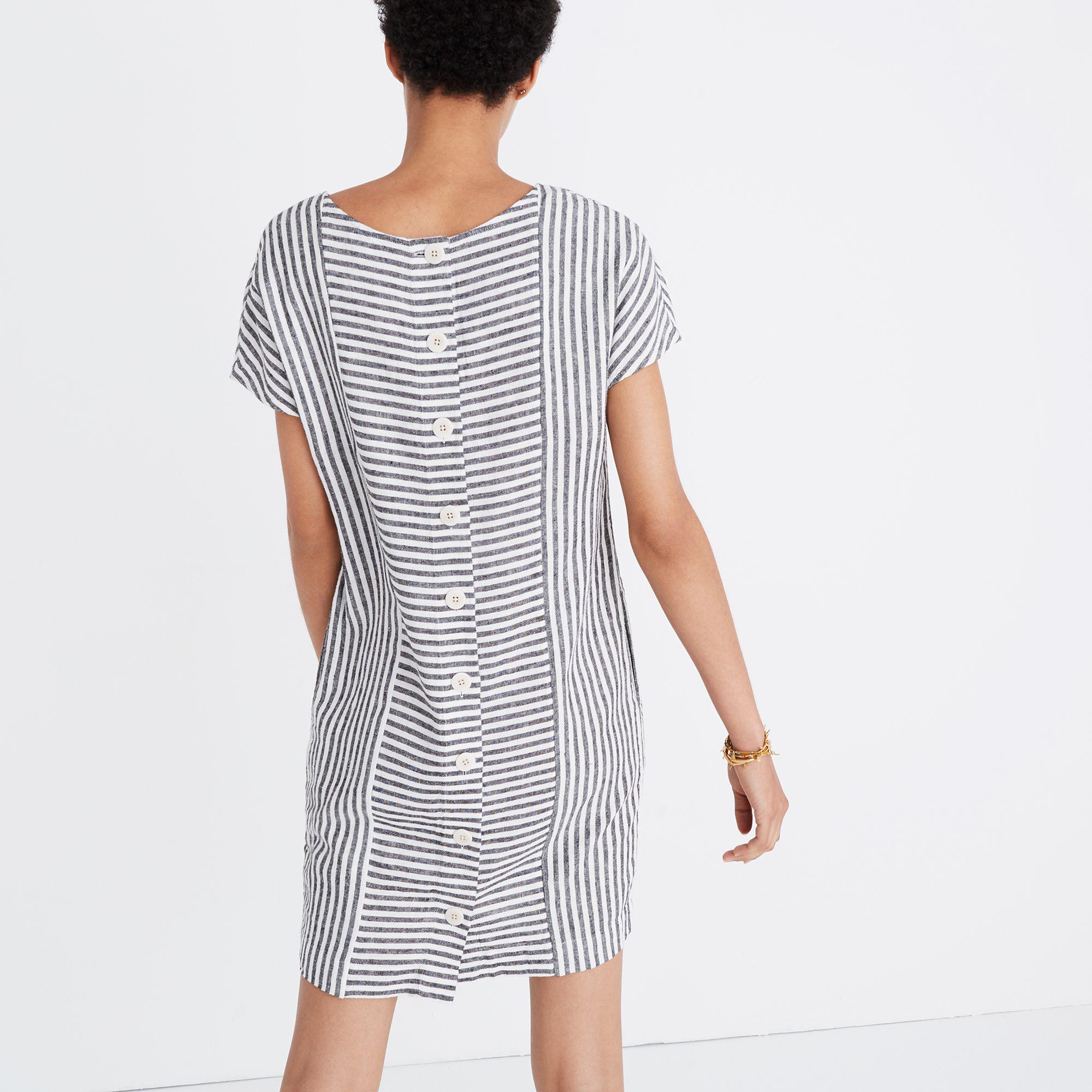 Madewell Linen Stripe-play Button-back Tee Dress in Black - Lyst
