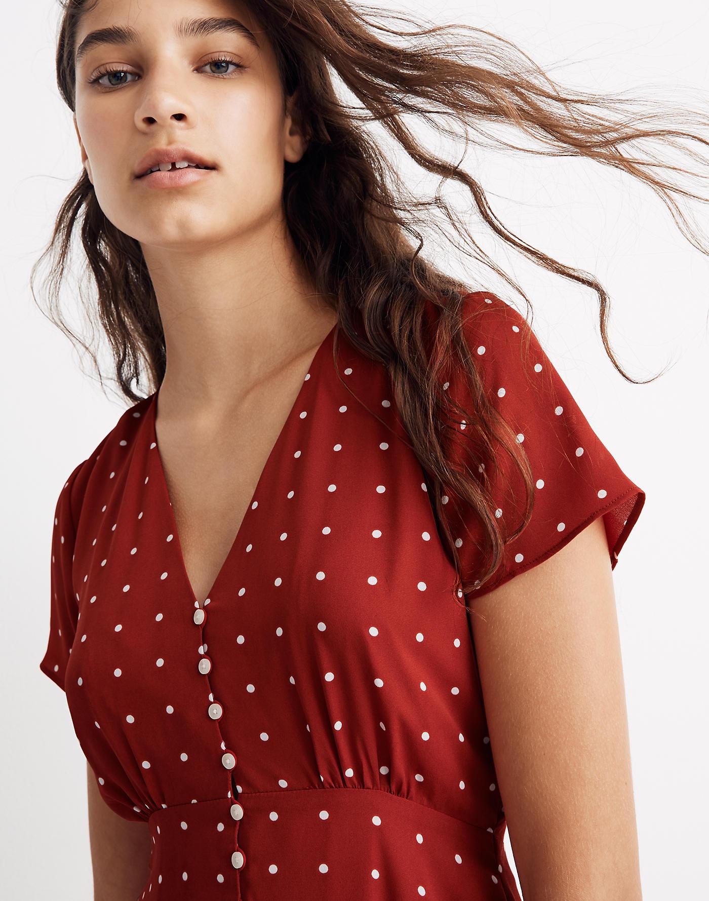 Madewell Button-front Swing Dress In Grid Dot in Red - Lyst
