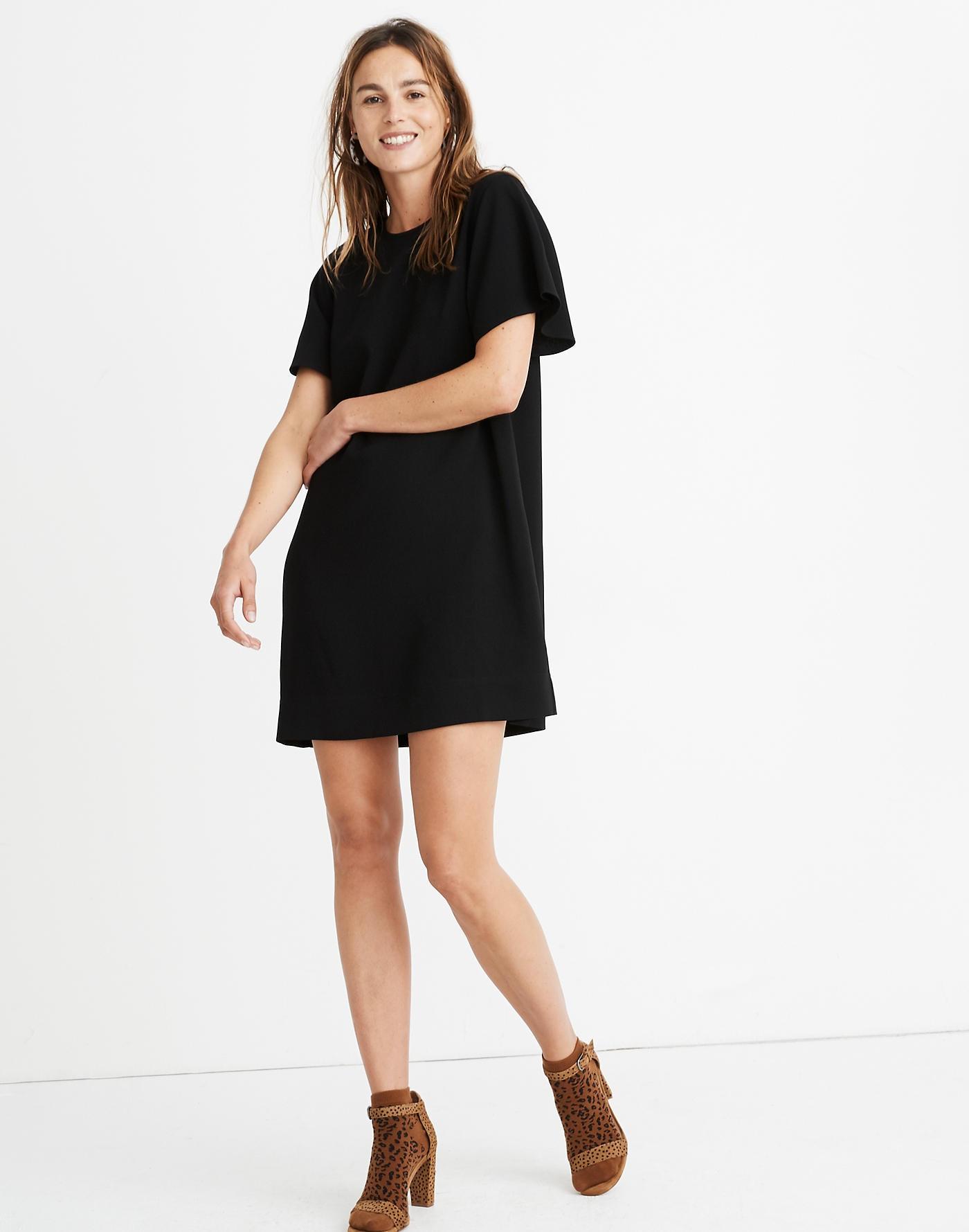 Madewell Synthetic Crepe Flutter-sleeve Mini Dress in Black - Lyst